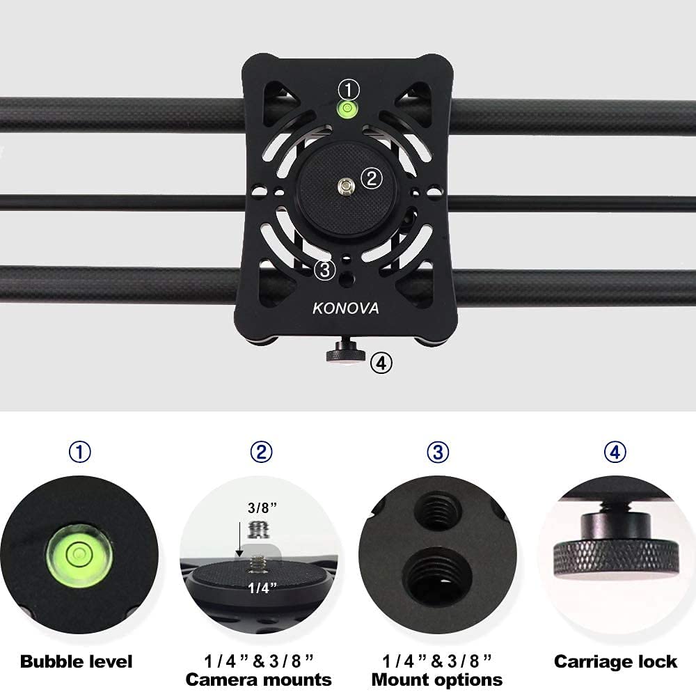 KONOVA P1S3 Wireless Motorized Carbon Fiber Camera Slider for DSLR, Mirrorless & Smartphones - 60cm/23.6