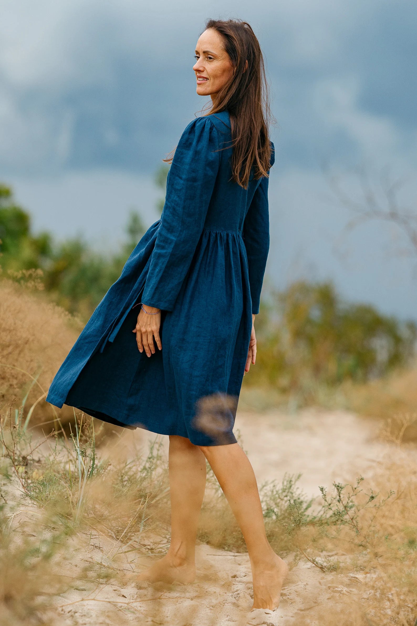 Wrap Linen V-Neck Dress - Venice Style Summer Beach Cover Up & Casual Day Outfit