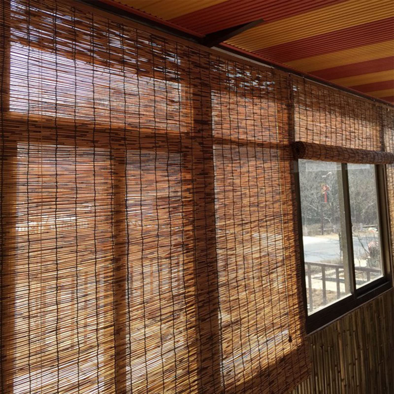 Retro Privacy Indoor Roller Blinds - Natural Bamboo Roll Up Window Shades for Home Decor | Semi-Transparent Reed Curtain for Living Room & Bedroom | Customizable Handwoven Outdoor Dustproof Bamboo Blinds (24x32 Inches) - Perfect for Patio, Balcony & Sunroom Privacy