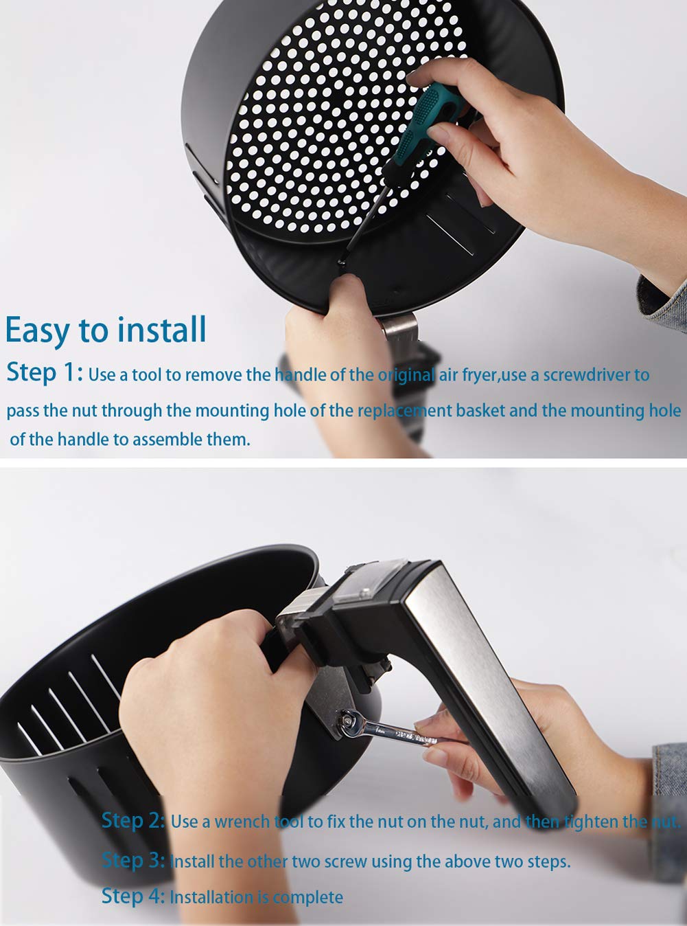 3.7QT Non-Stick Air Fryer Replacement Basket for Power & GoWise USA - Perfect for Healthy Frying, Roasting & Reheating Food