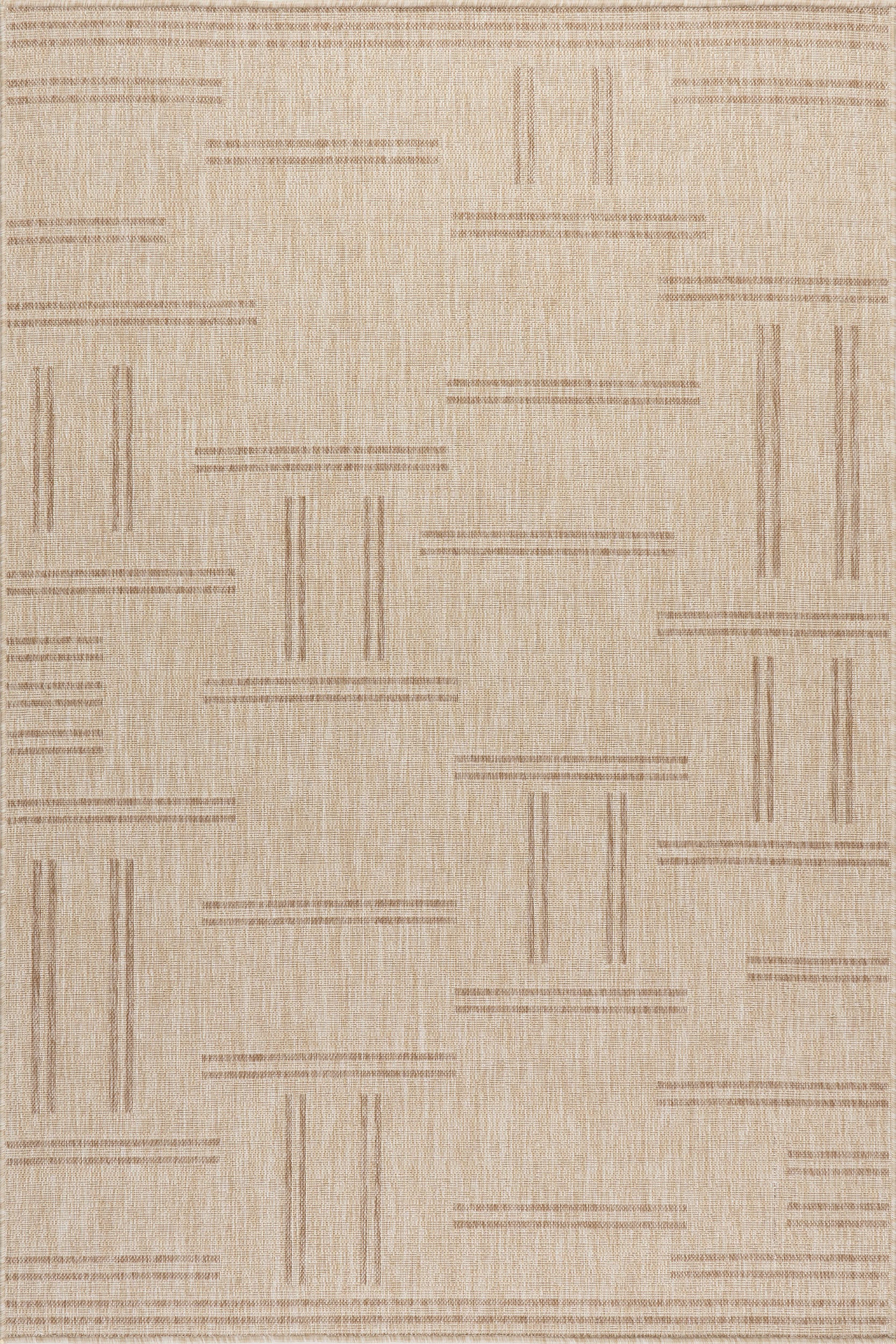 Anaya Modern Perpendicular Lines Area Rug - Light Beige Indoor Outdoor Carpet for Living Room, Bedroom, Patio & Deck Decor