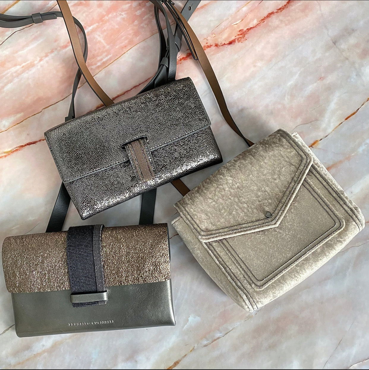 Brunello Cucinelli Charcoal Grey Leather Monili Wallet on Strap Crossbody Bag for Women - Perfect for Everyday Use, Travel & Shopping