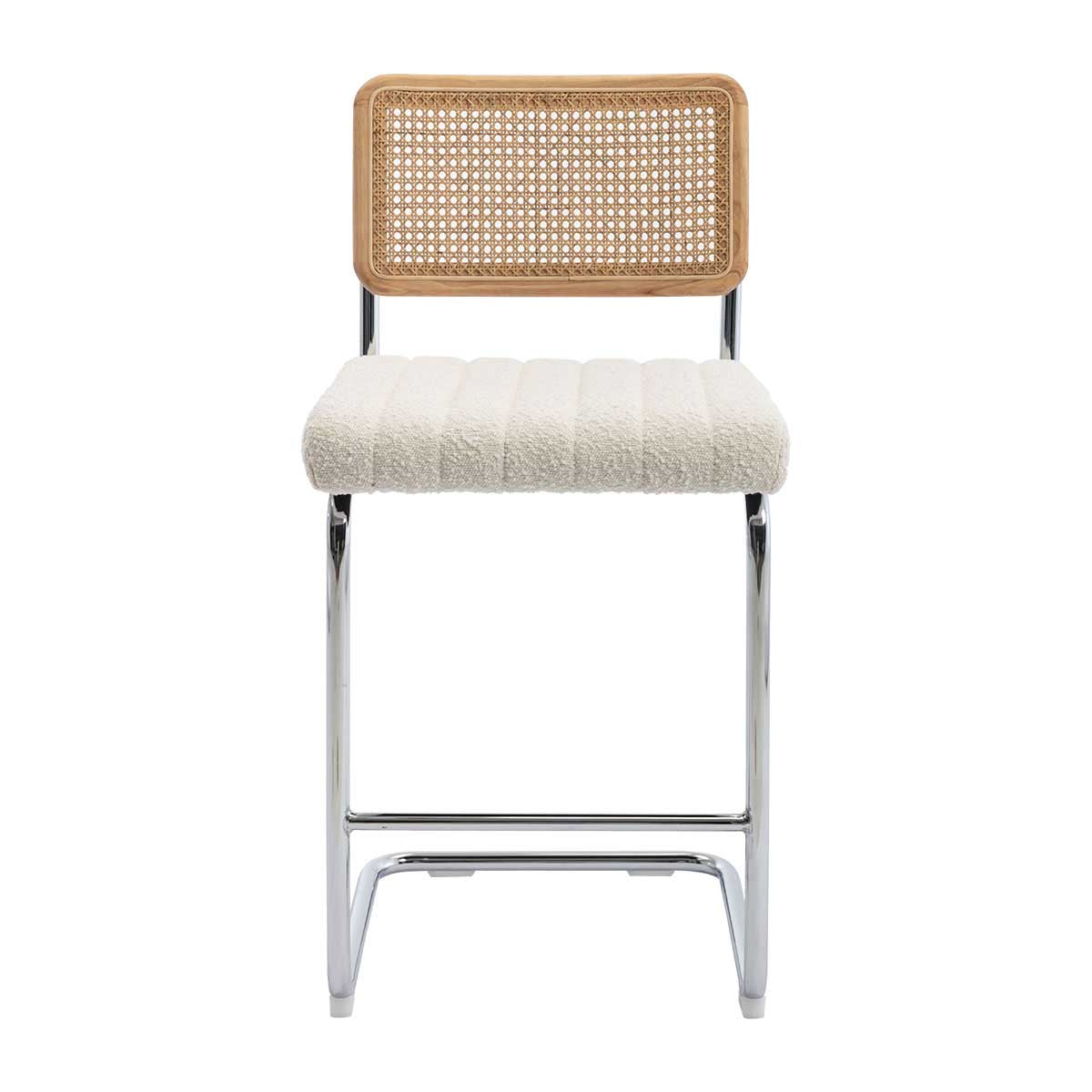 Blake Rattan Boucle Bar Stool - Modern Woven Rattan Counter Height Stool with Boucle Upholstery for Kitchen Island, Breakfast Bar & Home Decor