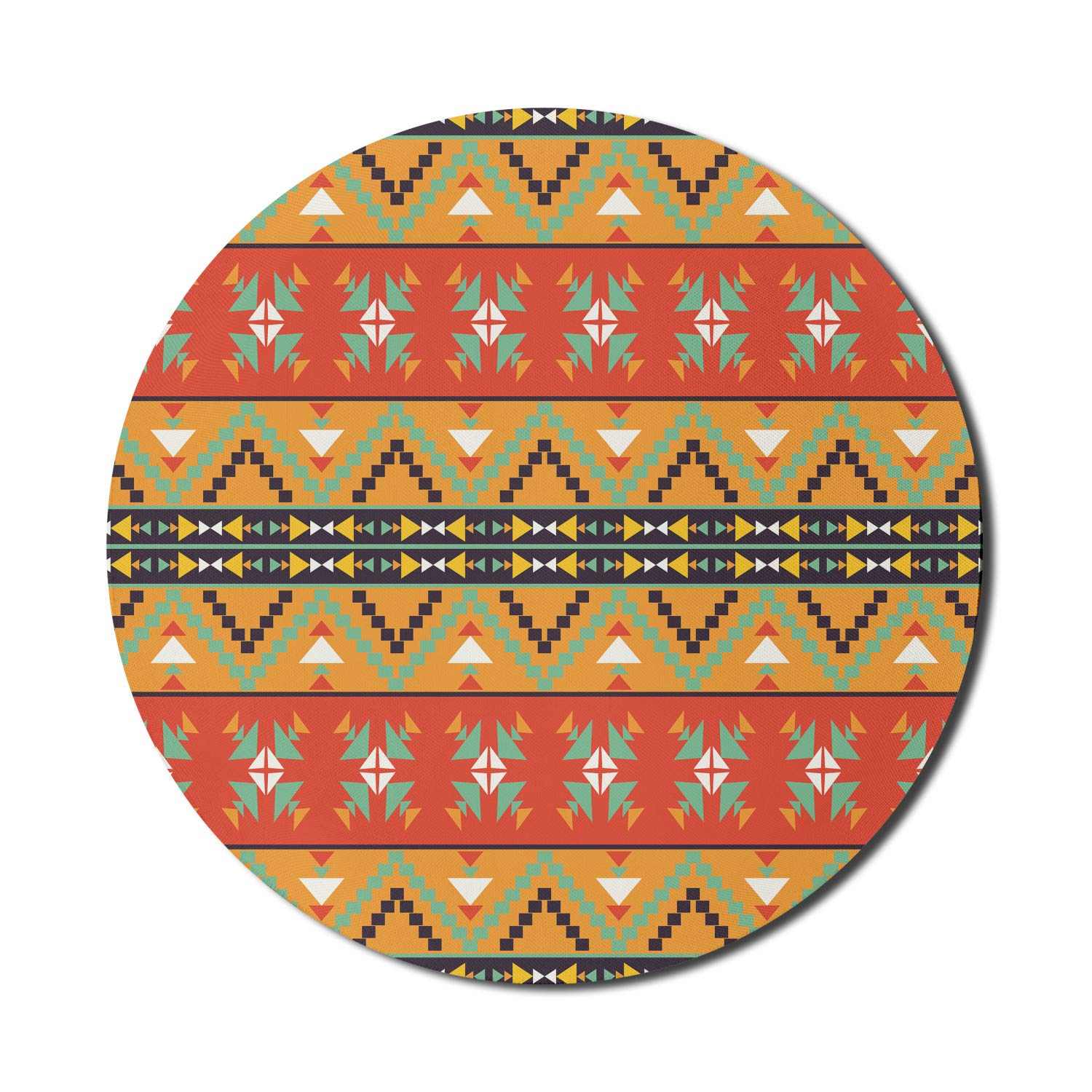 Ambesonne Abstract Round Mouse Pad - 8 Inch Non-Slip Thick Rubber Gaming Mousepad with Bohemian Geometric Zigzag Design in Seafoam Orange Indigo | Perfect for Computers, Laptops & Office Workstations