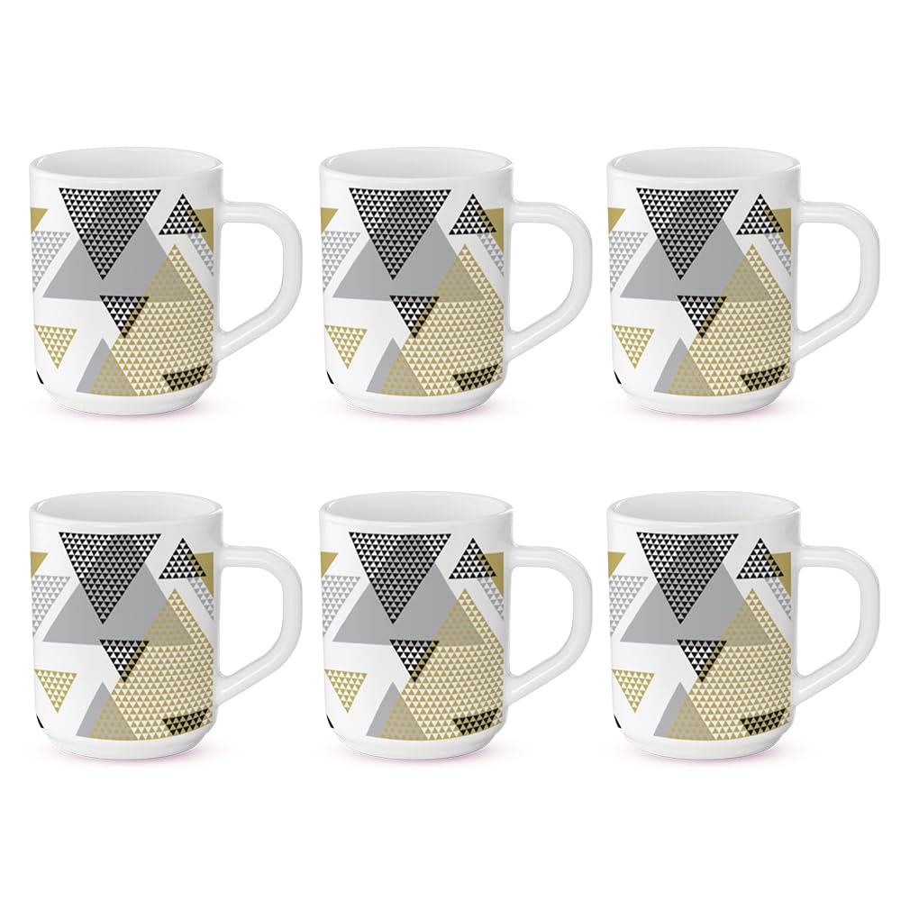 Borosil Nivaah Opalware Tea & Coffee Mugs Set of 6 (240ml Each) - Microwave & Dishwasher Safe, Bone-Ash Free - Ideal for Home, Office, Gifts & Daily Use - Elegant White Crockery Set