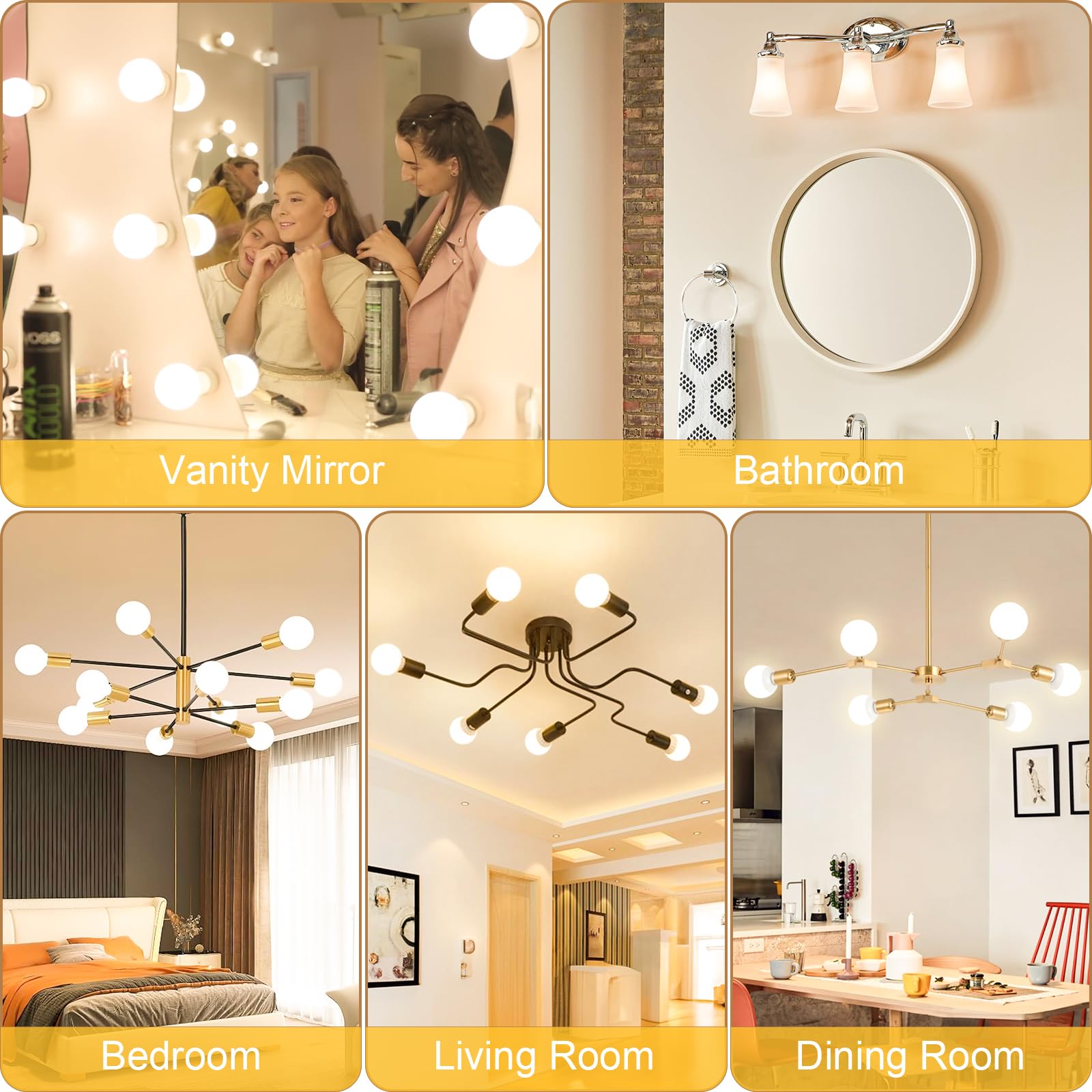 Hansang 8 Pack G25 LED Bathroom Light Bulbs 3000K Warm White E26 Base - 60W Equivalent Vanity Globe Bulbs (5W, 500LM, CRI 85+, Non-Dimmable) for Vanity Mirror, Makeup Area & Bathroom Lighting