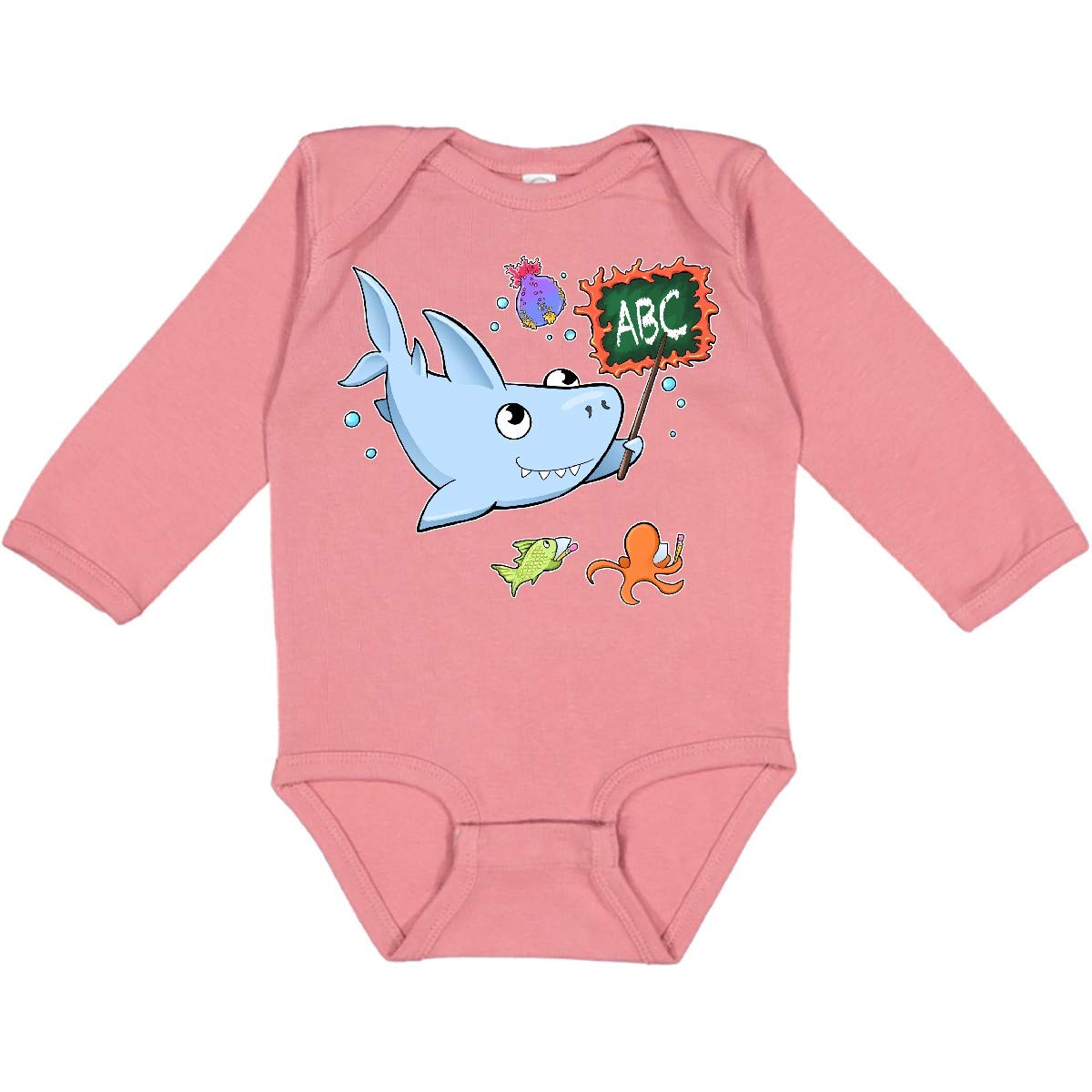 Inktastic Funny Teacher Shark with School of Fish Print Long Sleeve Baby Bodysuit - Perfect for Teacher Appreciation Gifts, Baby Showers & First Day of School Outfits
