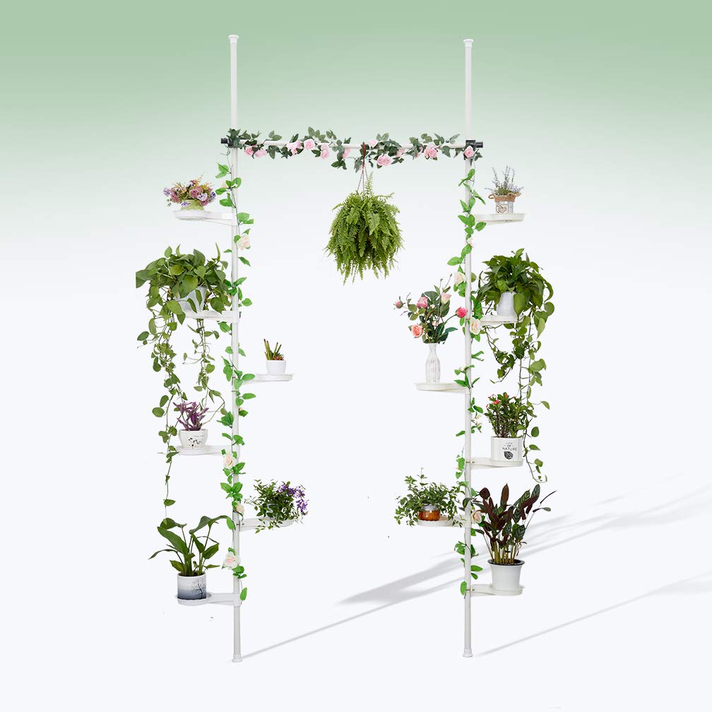 12-Tier Metal Plant Stand Indoor - Spring Tension Pole Flower Pot Holder Shelf for Potted Plants, Space-Saving Display Rack for Home, Office, Balcony Decor | Perfect for Small Spaces & Plant Lovers