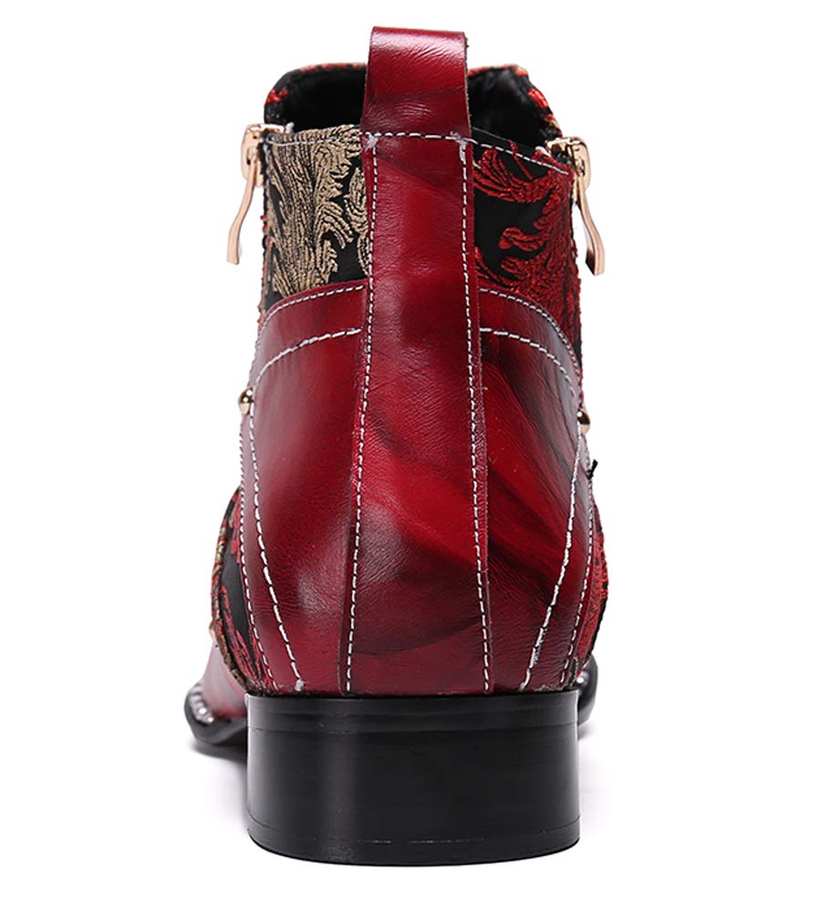 Santimon Men's Western Boots - Genuine Leather Dress Chelsea Boots with Stylish Zipper & Metal Toe | Comfortable Cowboy Boots for Casual Wear, Work & Outdoor Activities