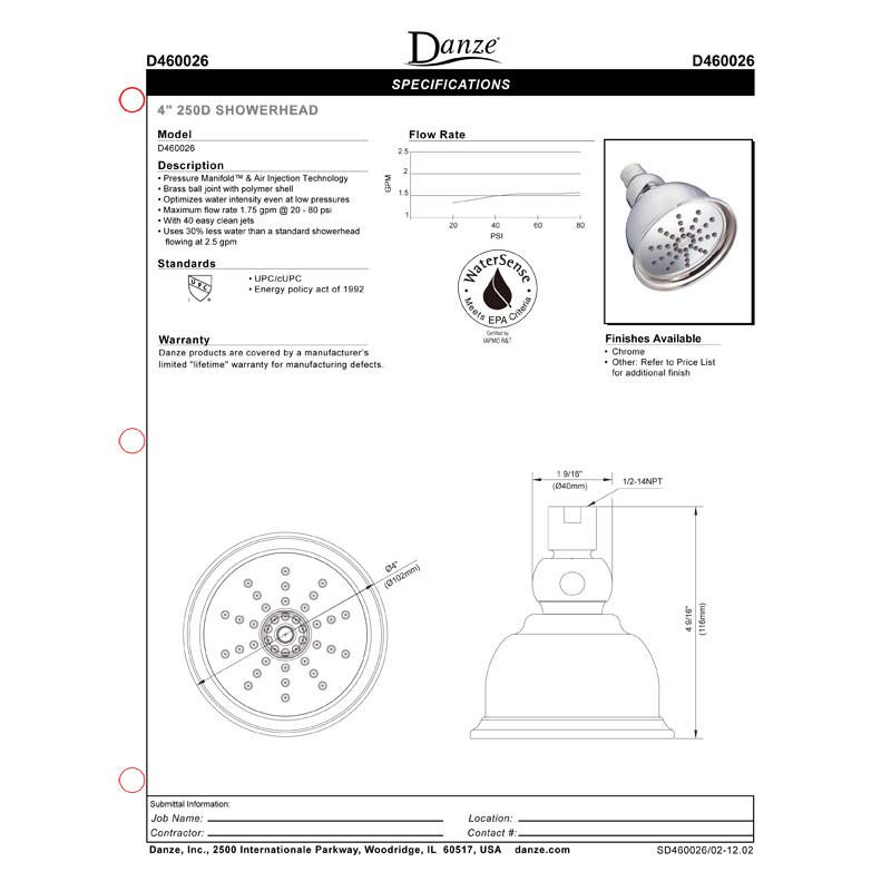 Danze Brushed Nickel 250D High Pressure WaterSense Certified Low Flow 1.75 GPM Shower Head - Perfect for Eco-Friendly Bathrooms & Spa-Like Shower Experience