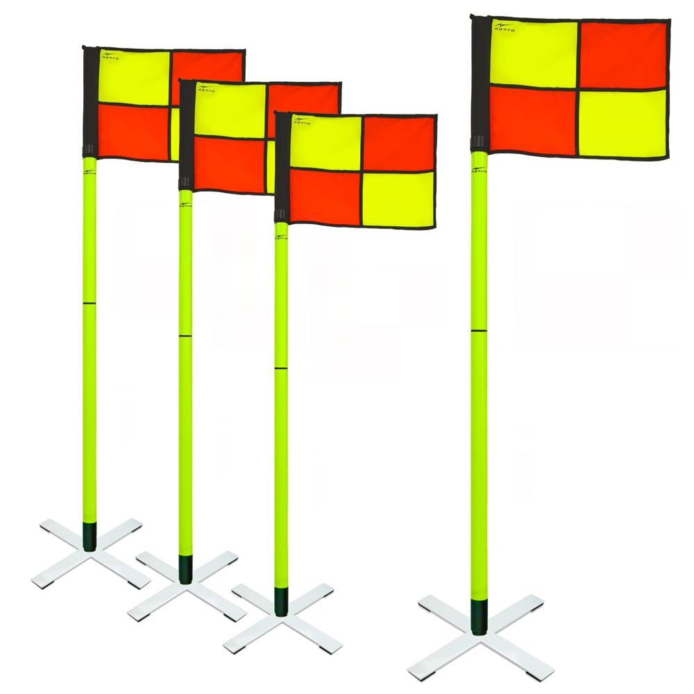 AGORA Pro Line Soccer Corner Flags for Indoor and Turf Fields - Set of 4 - Perfect for Training, Matches, and Youth Games