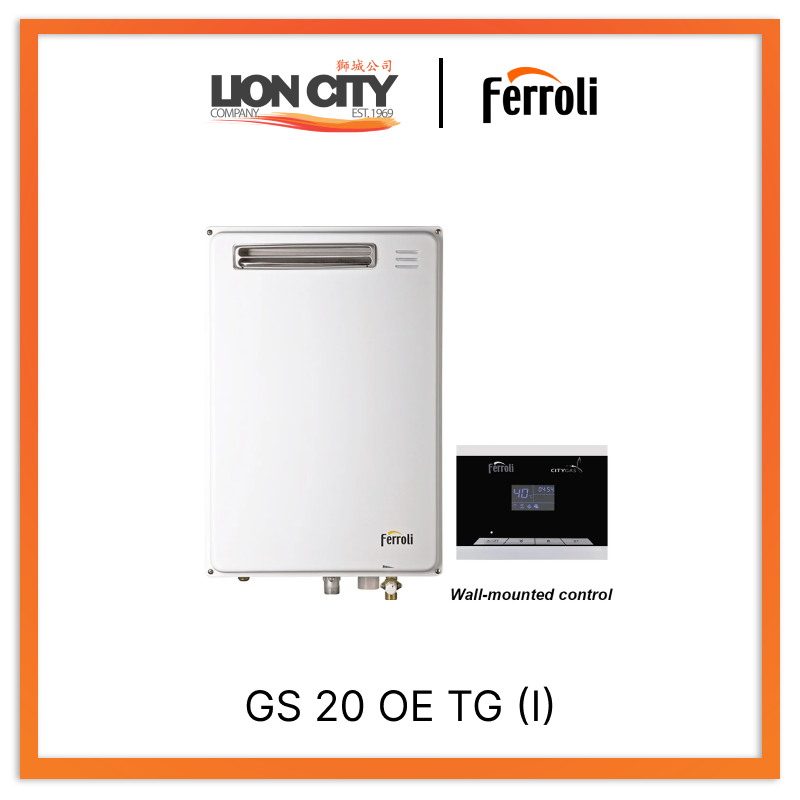 Ferroli GS 20 OE TG (I) Outdoor Standalone Gas Water Heater - Instant Hot Water for Patio, Pool & Outdoor Showers - Energy Efficient Natural Gas Heater