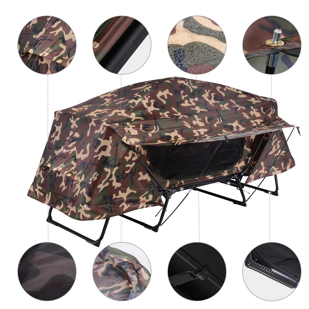 TheLAShop Single Cot Tent - Portable Camping Bed with Rain Fly & Camouflage Design for Outdoor Adventures, Hiking, and Backpacking