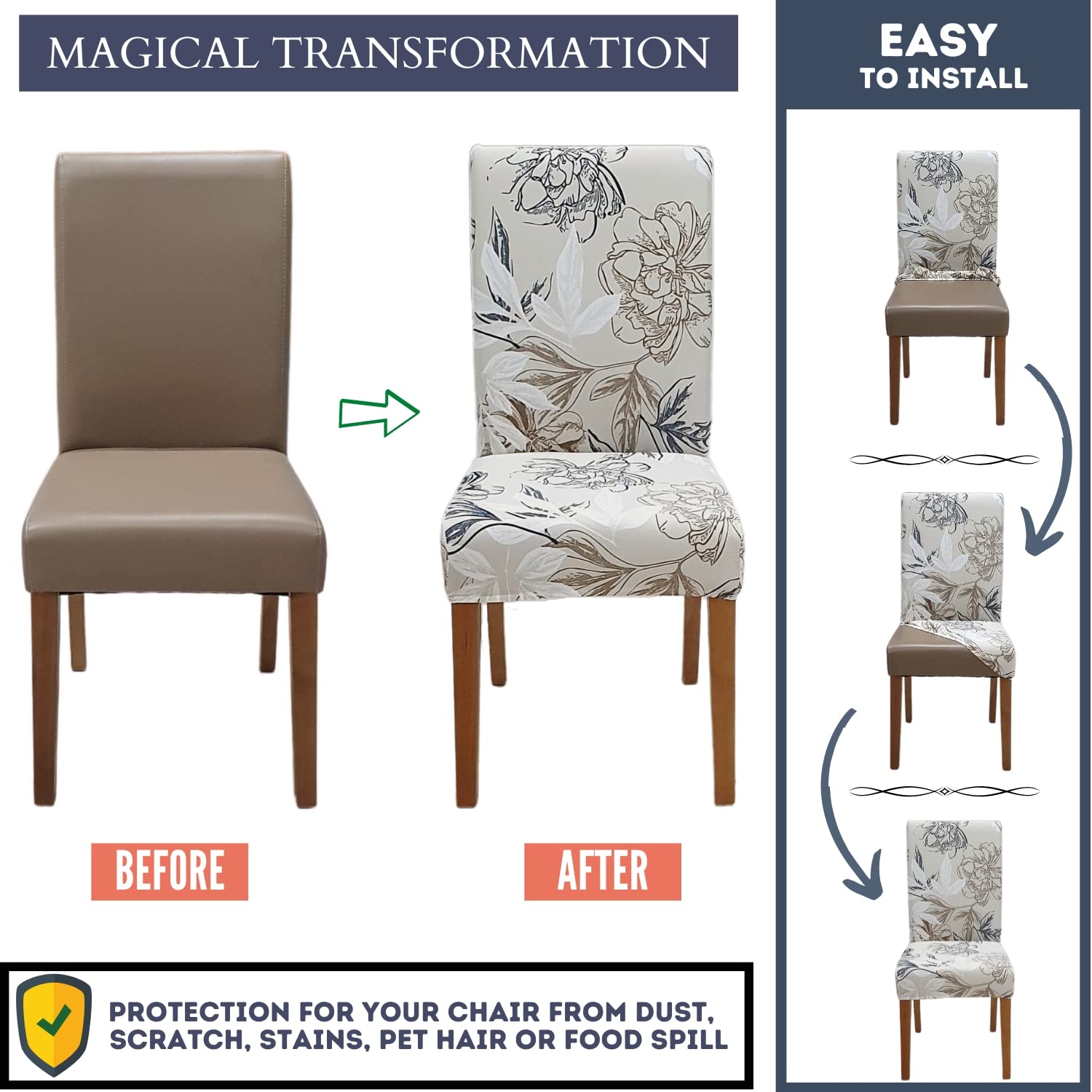 SPRINGRICO 6-Pack Stretch Dining Chair Covers - Washable Spandex Slipcovers for Kitchen & Parsons Chairs, Floral Beige Seat Protectors - Perfect for Home Decor, Dinner Parties & Holiday Gatherings (Set of 6)