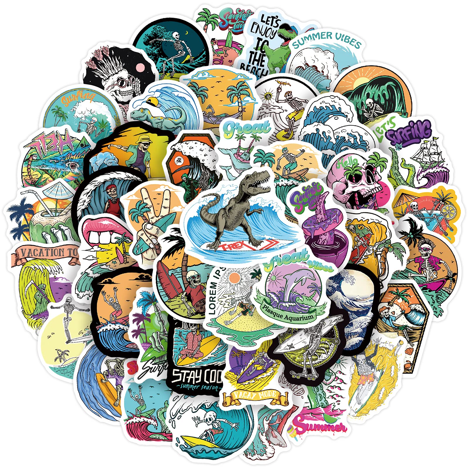 50 PCS Waterproof Summer Beach Stickers - Cute Adhesive Decals for Car, Notebook, Skateboard, Suitcase & Water Bottle - Perfect Gift for Kids & Adults - Great for DIY Crafts, Party Favors & Personalizing Accessories