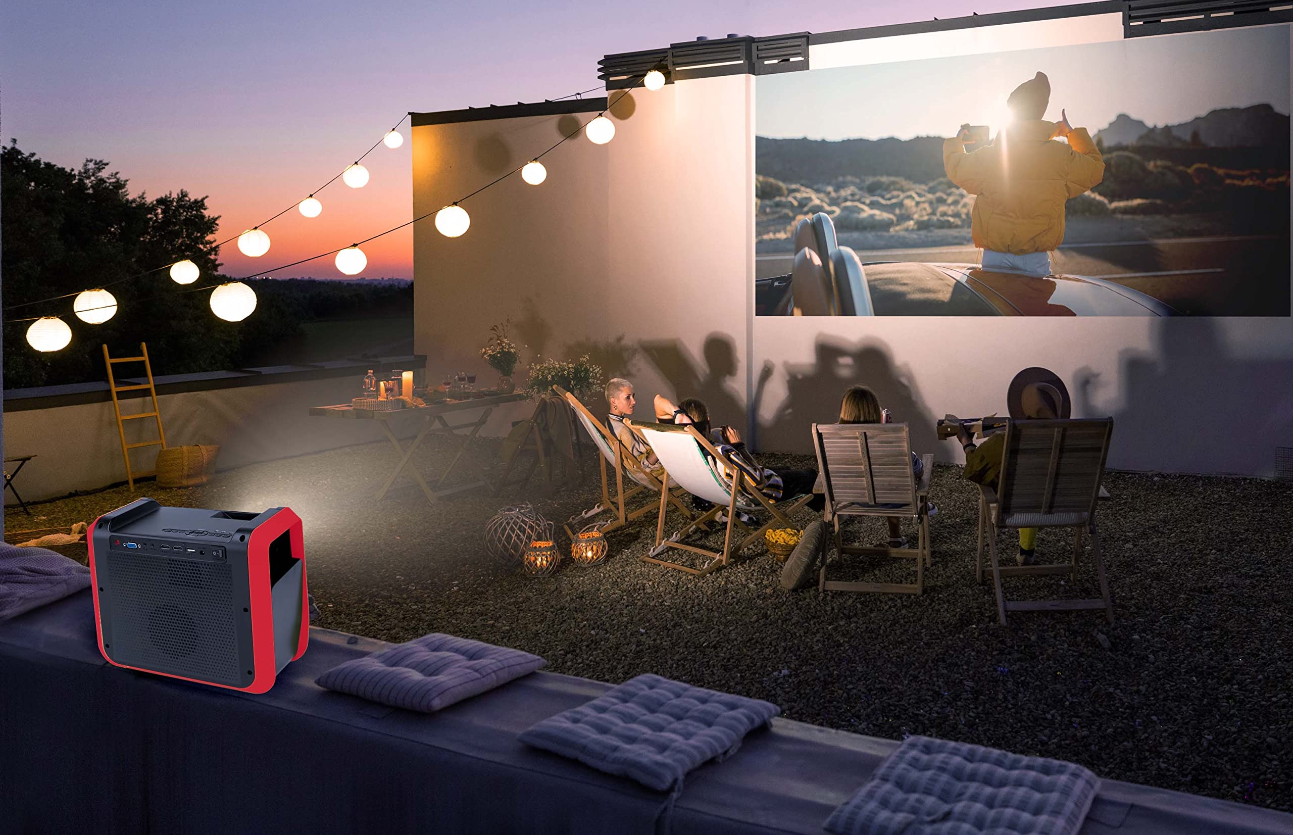 RCA RPJ060 Portable Projector with Built-in Rechargeable Battery & Speakers - 2.5 Hours Playtime - Wireless Home Theater for Outdoor Movies, Gaming & Presentations - Compatible with Phone, Fire Stick & PC - Perfect for Camping, Backyard Parties & Business Meetings