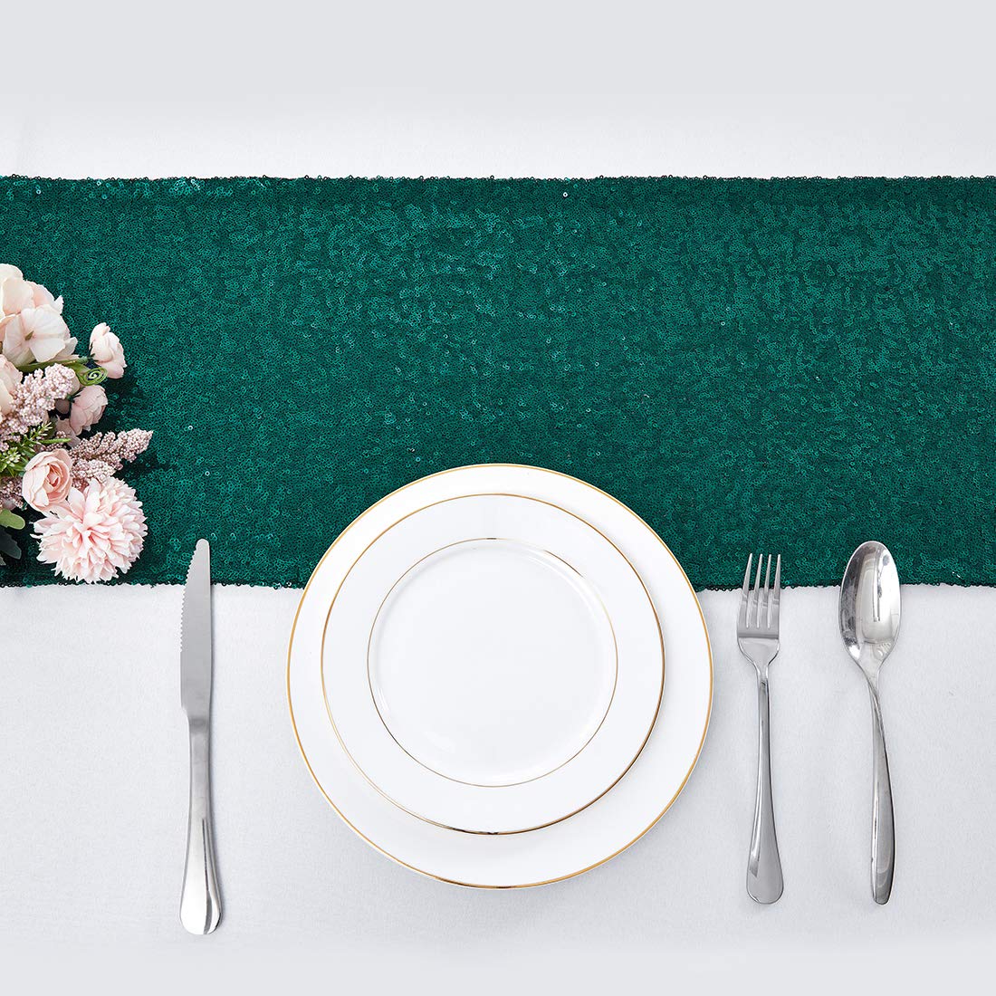 10 Pack 12x72 Inch Hunter Green Sequin Table Runners - Glitter Party Table Decor for Weddings, Birthdays, Baby Showers & Holiday Celebrations | Elegant Dining Decor, Buffet Table Cover, Event Centerpiece Decoration