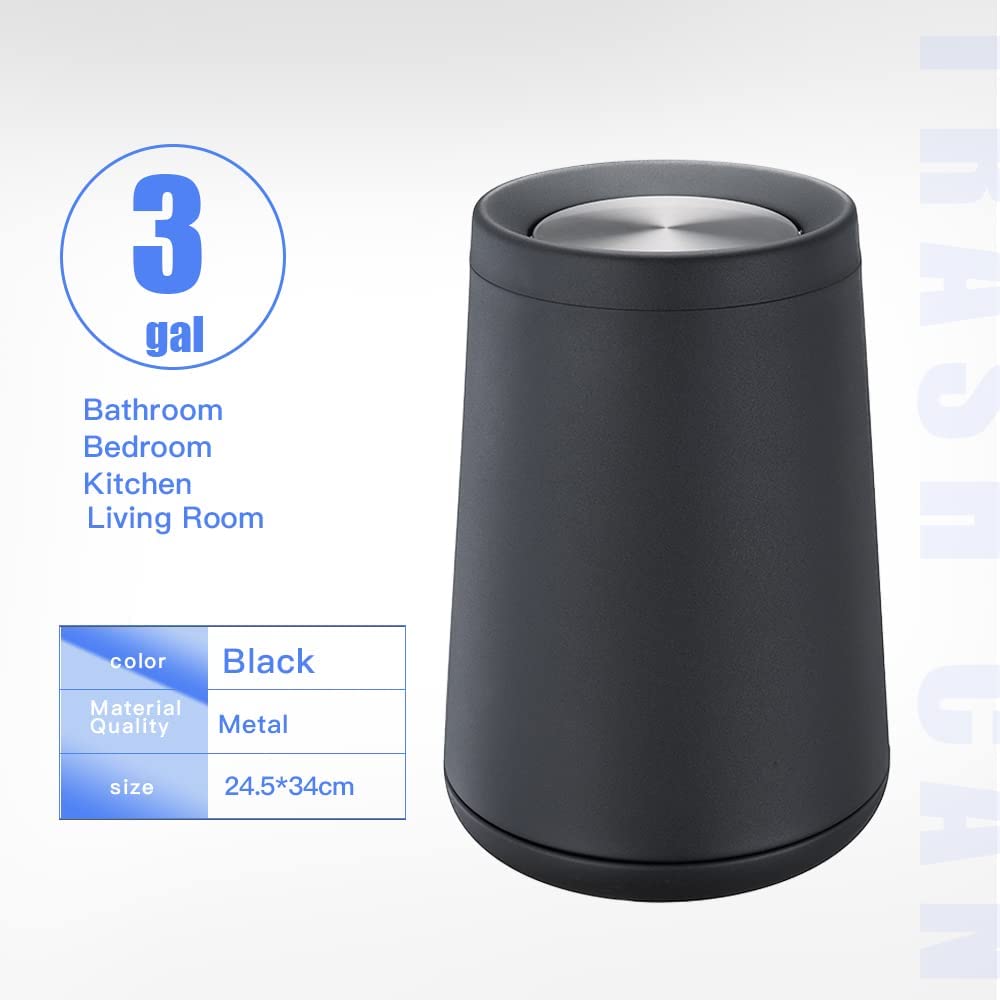 Brushed Stainless Steel 10L/3 Gallon Swing Lid Trash Can - Modern Bathroom & Kitchen Garbage Bin for Home, Office, Living Room & Bedroom | Space-Saving & Odor-Controlling Waste Solution