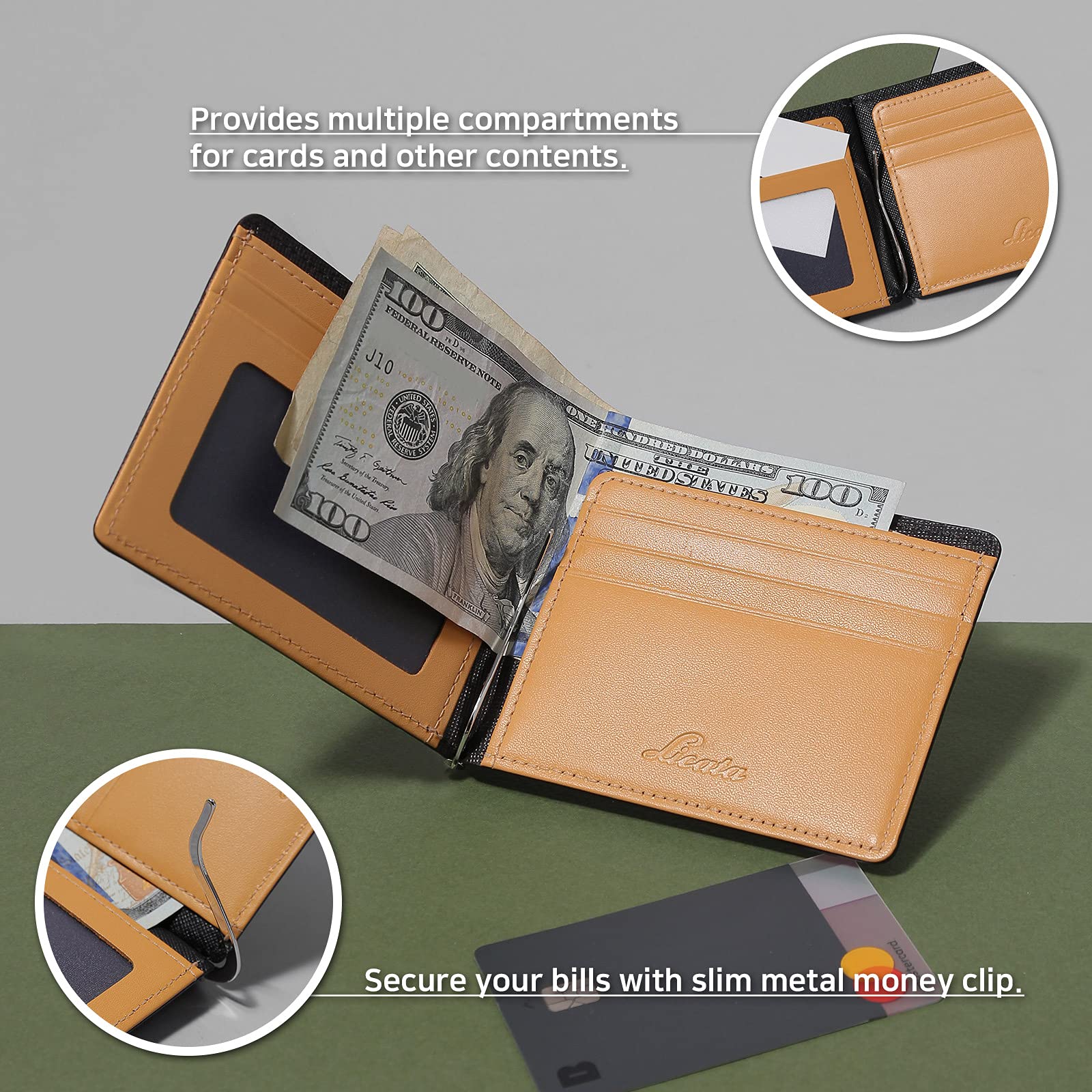 Licata Slim Cowhide Leather Minimalist Front Pocket Bi-Fold Wallet for Men - RFID Blocking Money Clip, Card Slots & ID Window - Perfect for Everyday Carry, Travel & Business (Black)