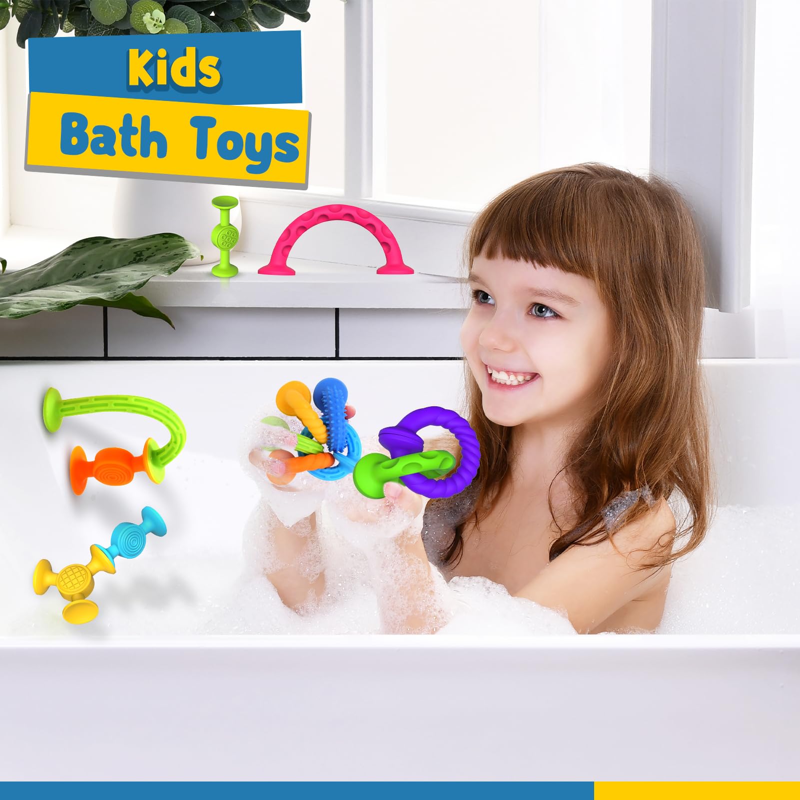 20 Pcs Silicone Suction Cup Bath Toys for Toddlers - No Hole Sensory Bath Toys for Babies - Fun Bathtime & Learning Playtime Activities