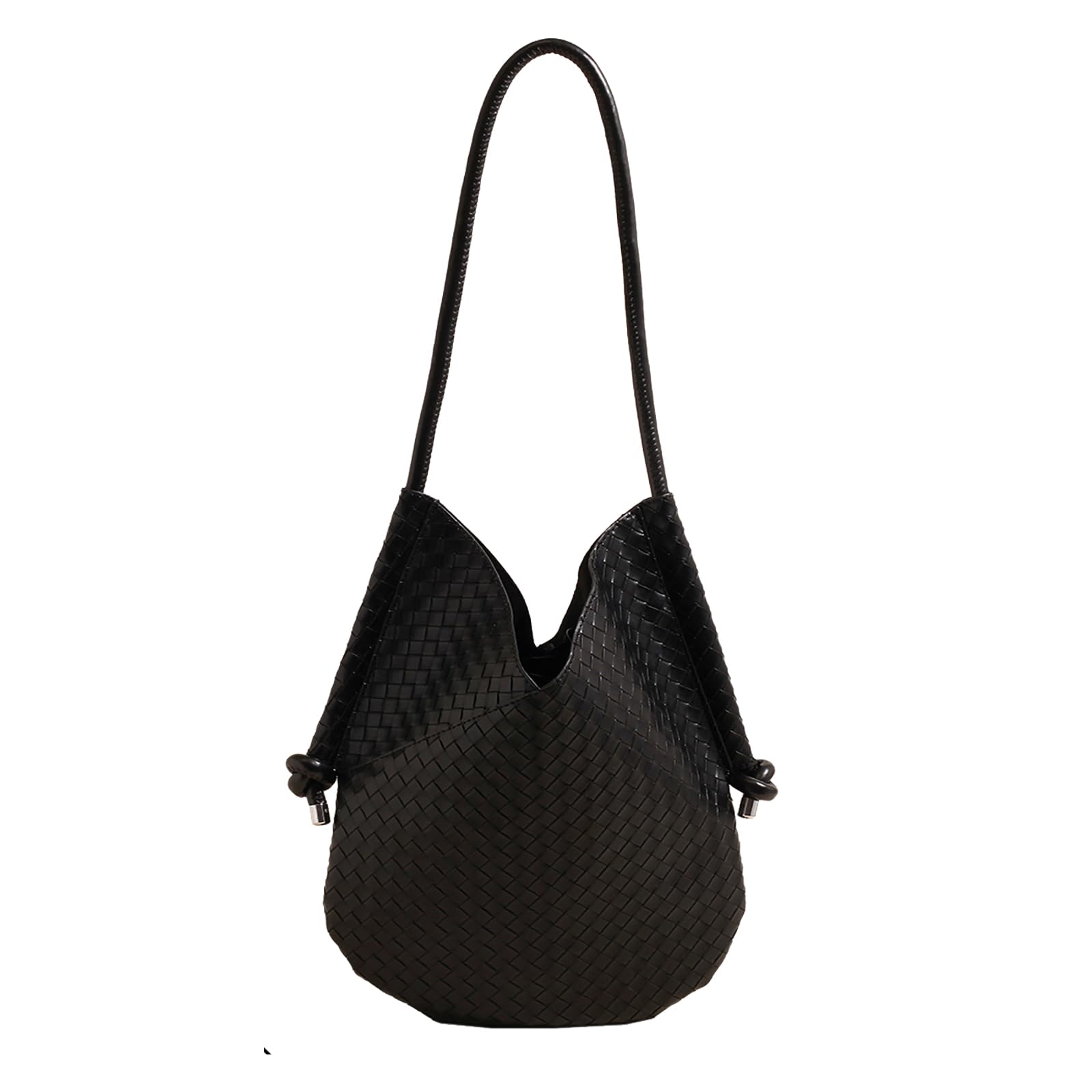 Women's Woven Leather Hobo Tote Bag - Large Capacity Shoulder Purse for Work, Travel & Daily Use (Black)