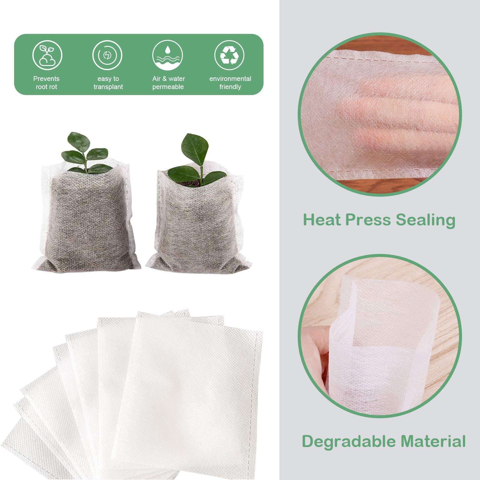 200pcs Biodegradable Non-Woven Plant Grow Bags - 3.9x4.7 Inch Nursery Pots for Seedlings, Vegetables & Herbs | Eco-Friendly Garden Planting Supplies for Home Gardening & Indoor Plants