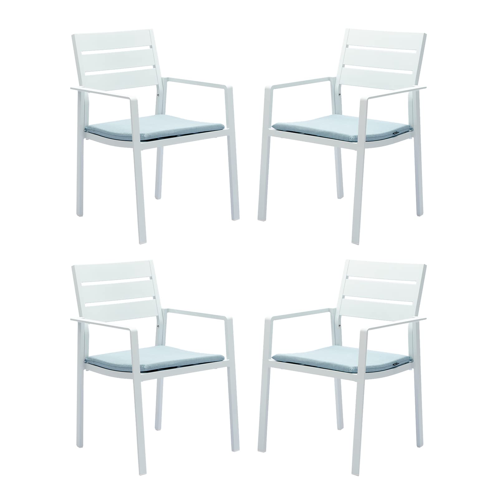4-Piece Patio Dining Chairs Set - Stackable Outdoor Chairs with Aluminum Frame & Wide Seats - White Garden Furniture for Backyard, Deck, Poolside & Restaurant Use