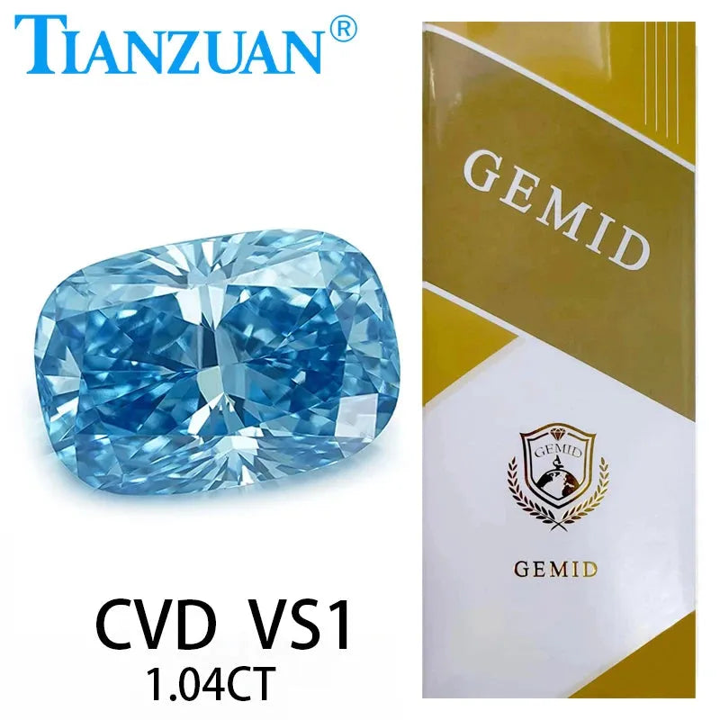 1ct VS1 Lab Grown CVD Diamond - Antique Cushion Cut Fancy Vivid Blue Loose Gemstone (2EX Cut, GEMID Certified) | Perfect for Engagement Rings, Custom Jewelry & Collector's Pieces