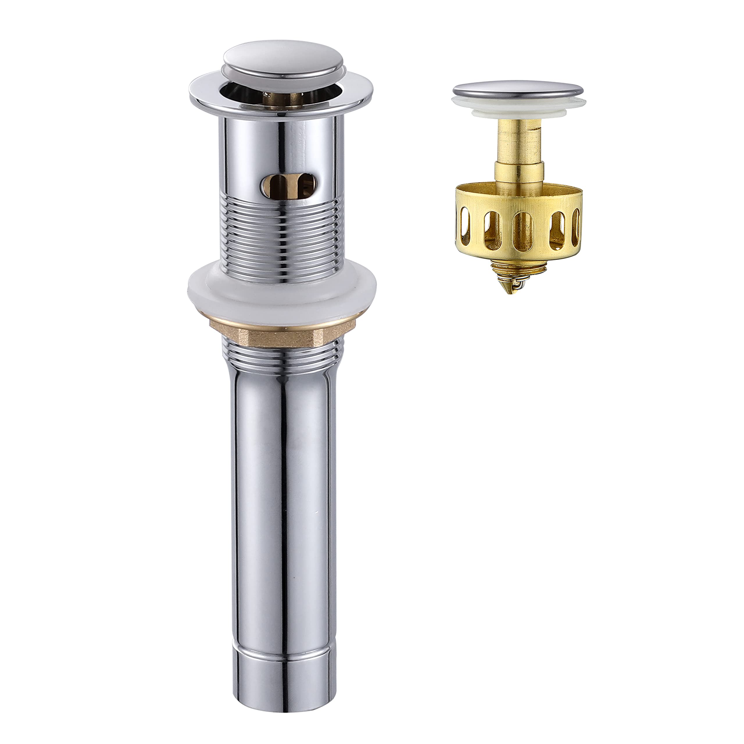 Chrome Pop-Up Sink Drain Stopper with Overflow & Detachable Basket - Small Metal Drain Strainer for Bathroom Vessel Sinks & Vanity Basins - Perfect for Modern Home Decor & Bathroom Renovations