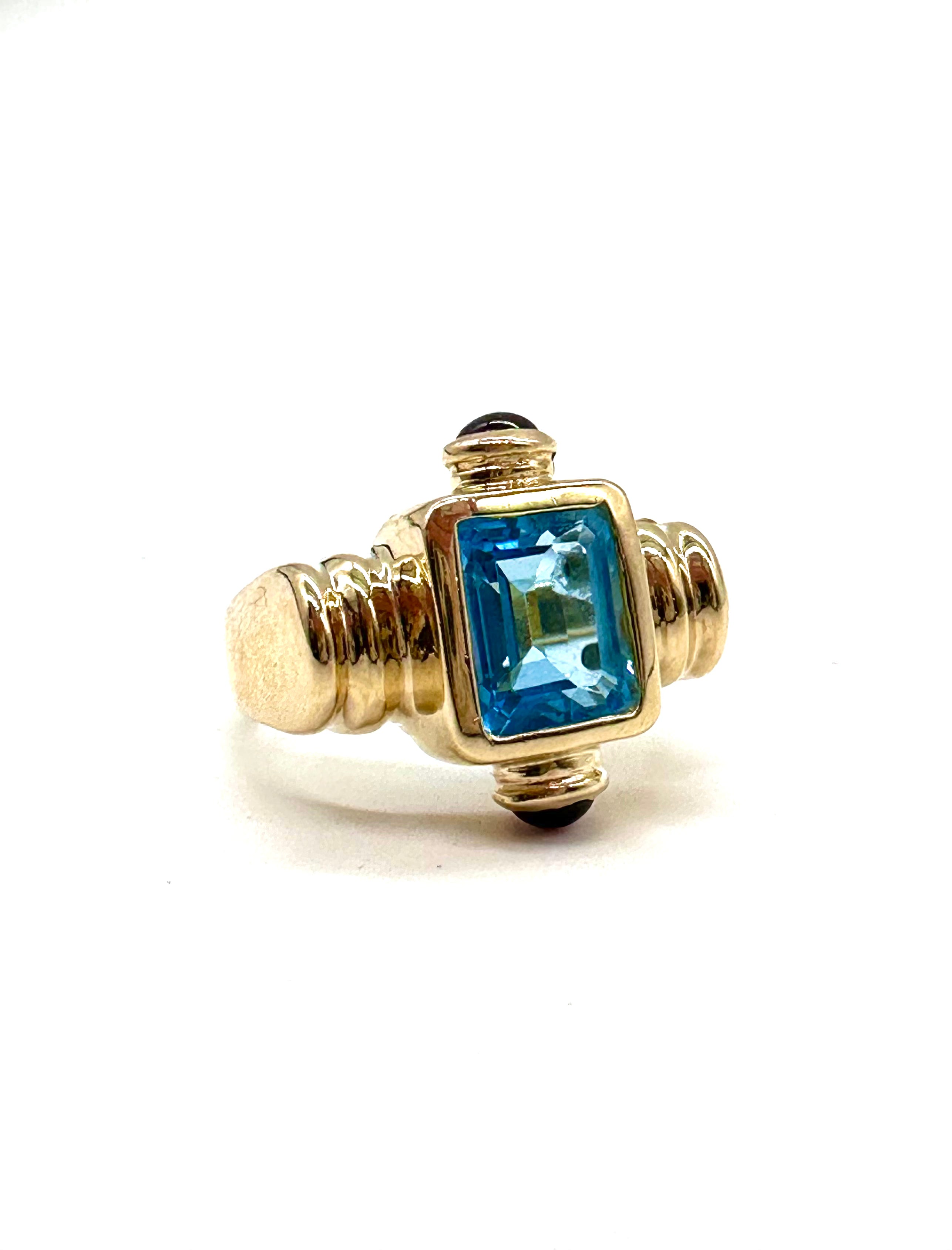 Blue Topaz & Cabochon Ruby Ring - Elegant Sterling Silver Jewelry for Women - Perfect for Weddings, Anniversaries & Special Occasions