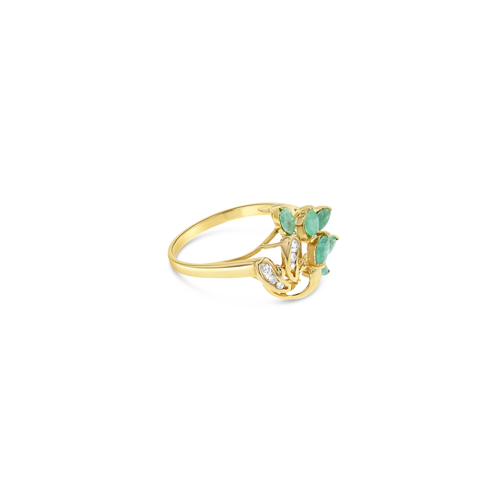 1.00cttw Emerald & Diamond Cluster Ring in 14k Yellow Gold - Elegant Jewelry for Weddings, Anniversaries & Special Occasions
