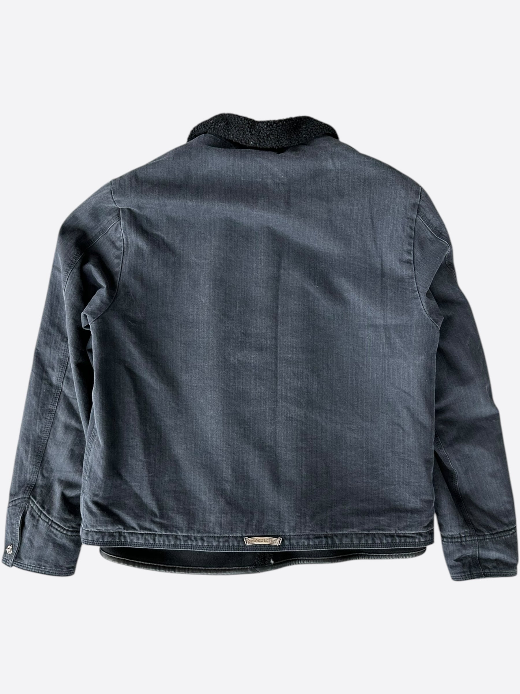 Chrome Hearts Black Herringbone Shearling Jacket for Men - Luxury Winter Coat with Warm Fleece Lining | Perfect for Cold Weather, Streetwear Fashion & Outdoor Activities