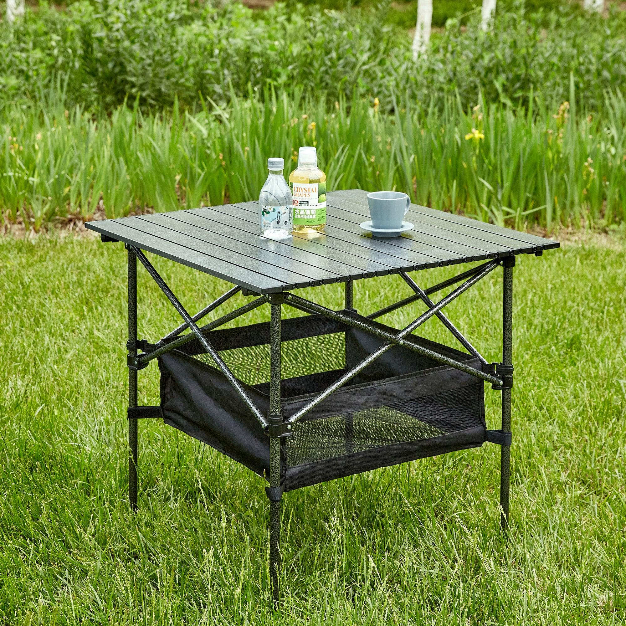 Lightweight Aluminum Folding Outdoor Table with Carrying Bag - Portable Roll Up Square Table for Camping, Picnics, Beach, Backyard, BBQ, Party (27.56x27.56x27.56 Inches, Black) - Perfect for Outdoor Adventures, Tailgating & Small Space Living