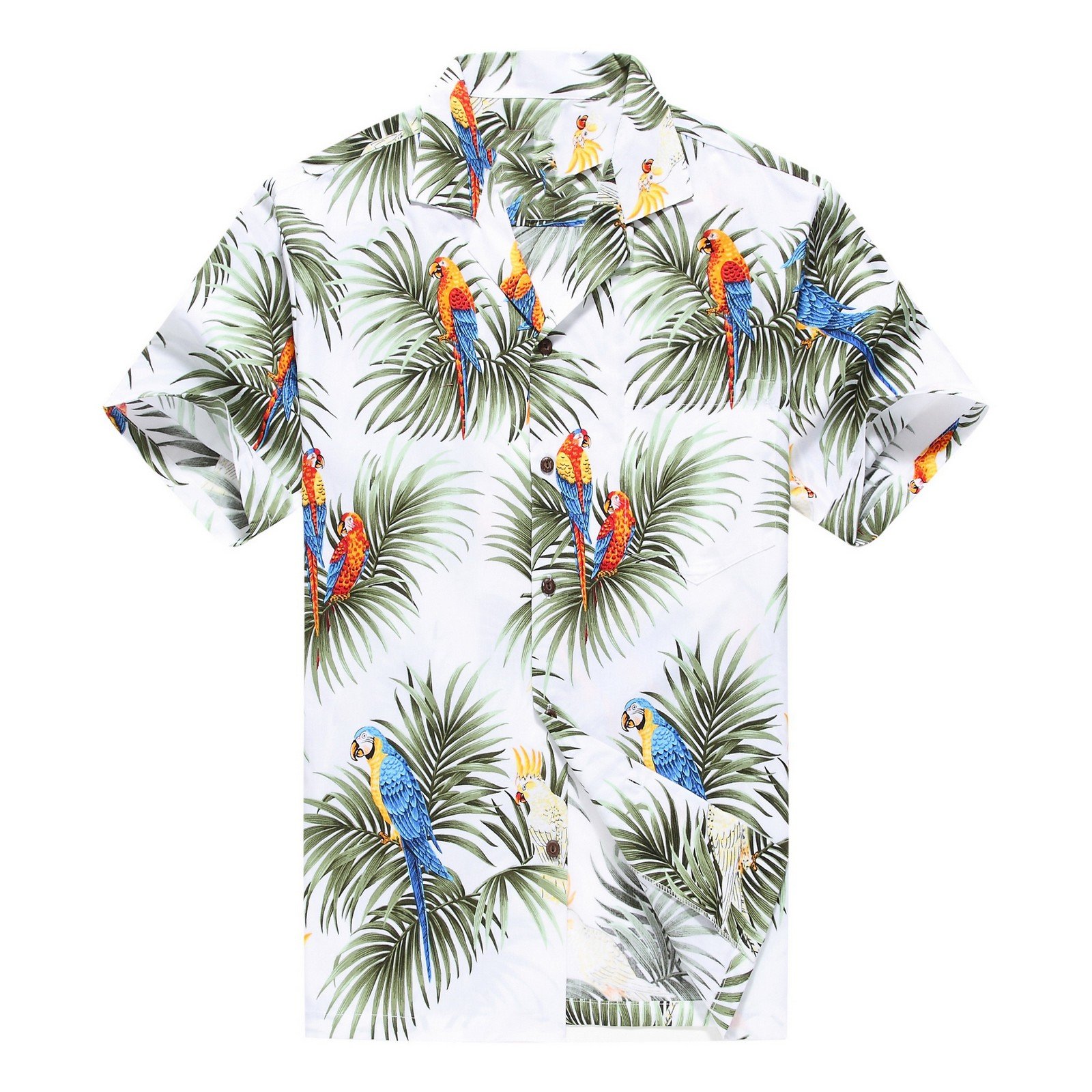 Hawaiian Aloha Shirt for Men - Black Parrot & Leaf Print - Made in Hawaii - Perfect for Beach, Luau, and Summer Vacation