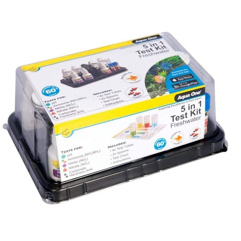 Aqua One 5-in-1 Freshwater Test Kit - Accurate pH, Nitrate, Nitrite, KH & GH Testing for Aquariums, Fish Tanks & Ponds | Monitor Water Quality for Healthy Fish & Aquatic Plants