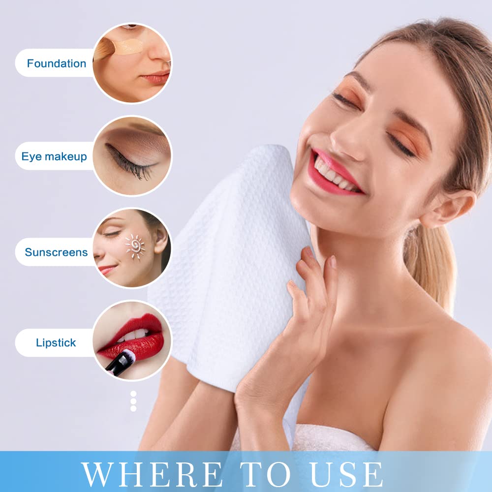 **SINLAND Microfiber Waffle Washcloths - Soft Exfoliating Facial Cloths for Makeup Removal, Quick Drying & Ultra Thin (6 Pack, White) - Perfect for Skincare, Bath & Travel**