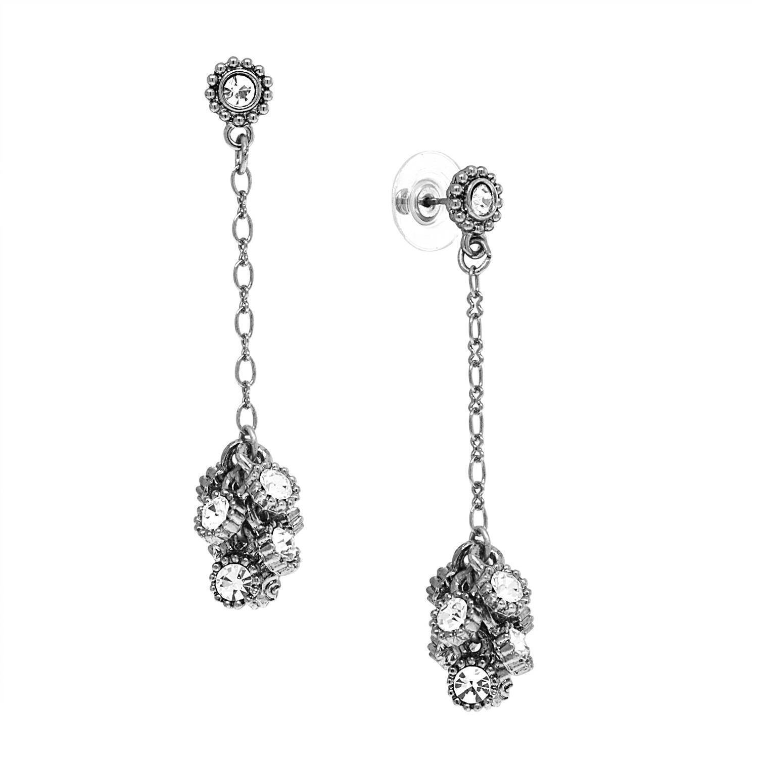 1928 Linked Round Crystal Cluster Dangling Post Earrings for Women - Elegant Party & Wedding Jewelry Accessories
