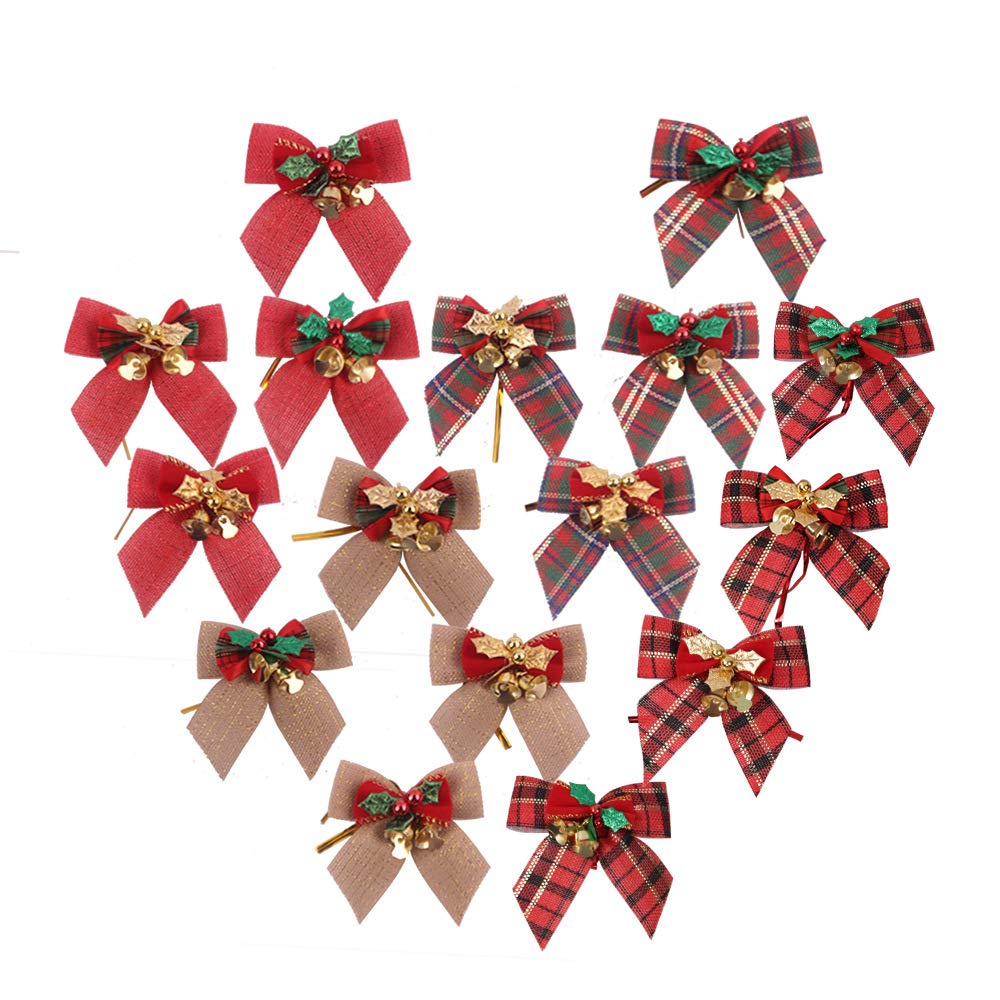 8-Piece Christmas Tree Bows Set - Golden Leaf Ribbon Bows for Xmas Tree Decorations, Holiday Wreaths & Gift Wrapping - Elegant Festive Ornaments for Home & Party Decor