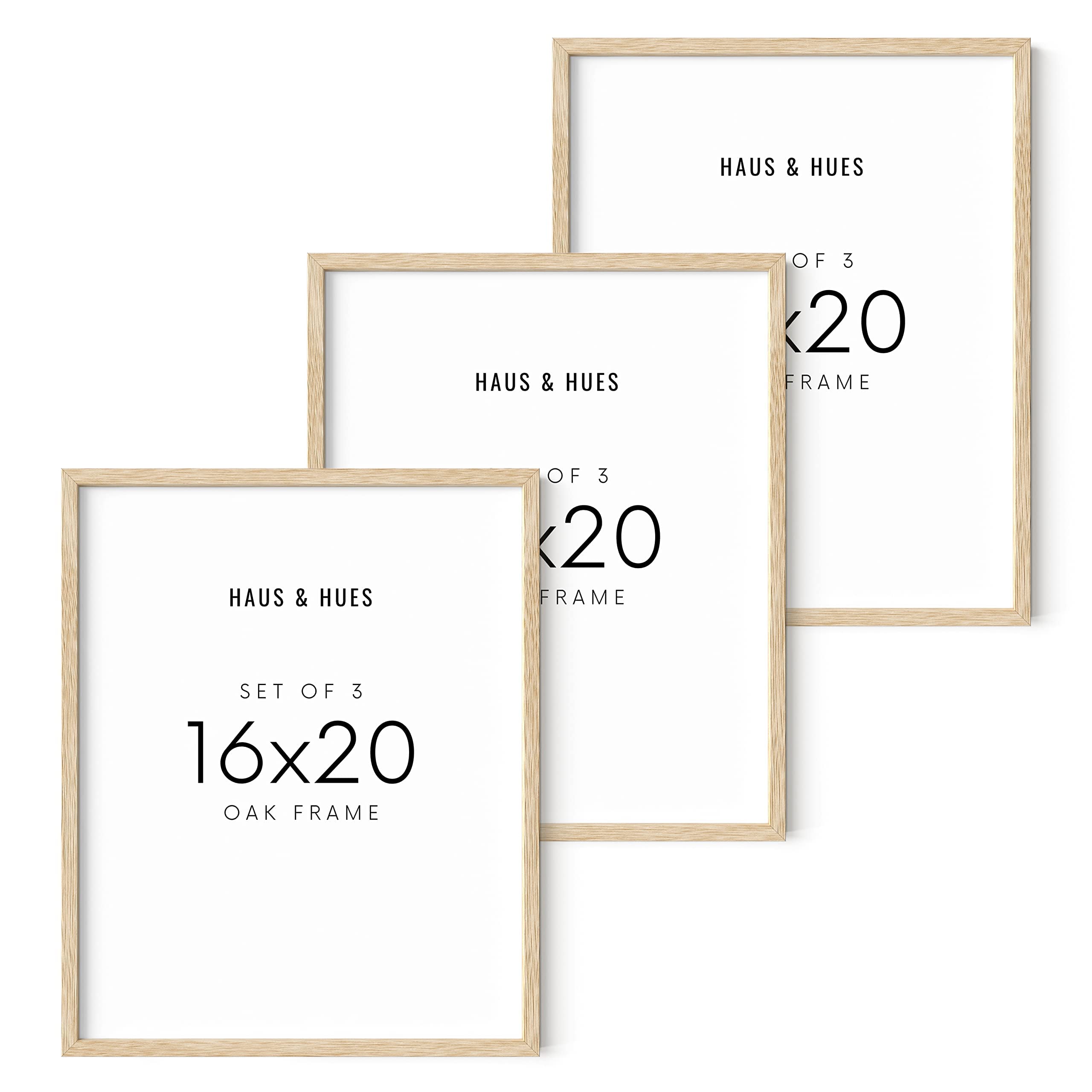 HAUS AND HUES Set of 3 - 16x20 Beige Oak Wood Picture Frames for Wall | 16x20 Poster Frames & Photo Frames | Perfect for Living Room, Bedroom & Office Decor