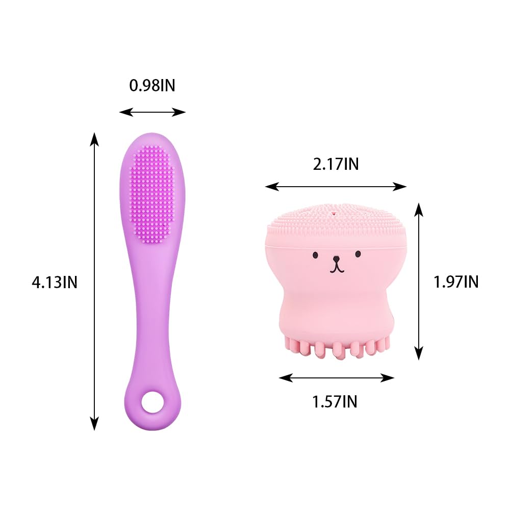2-Pack Octopus Shape Silicone Bubbler Cleaning Brush & 4-Pack Soft Manual Facial Cleansing Brushes - Gentle Exfoliating Face Scrubber for Blackhead Removal, Deep Pore Cleansing & Massaging - Perfect for Daily Skincare Routine, Makeup Removal & Spa Facial Treatment