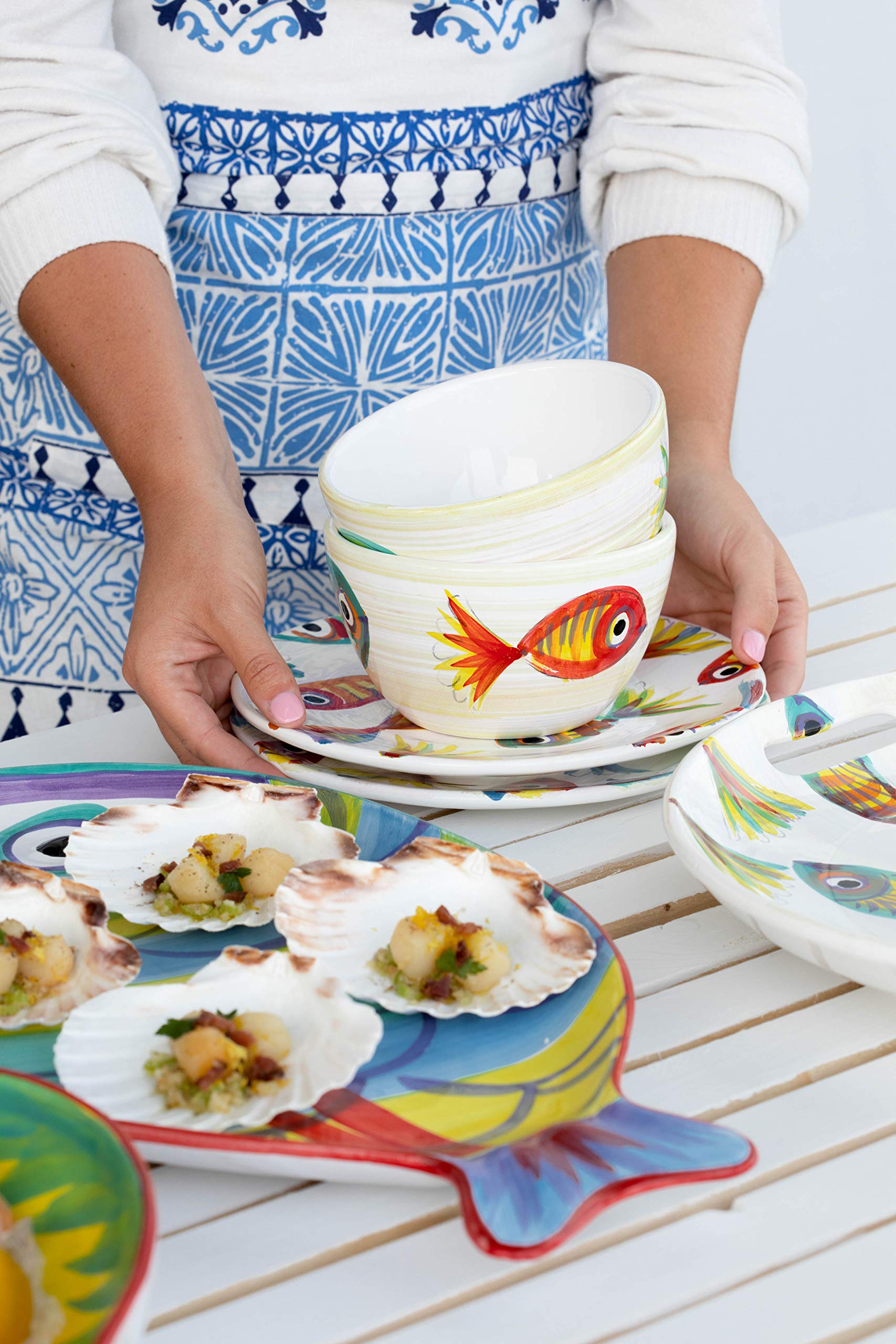 Vietri Pesci Colorati Figural Fish Platter - Handcrafted Earthenware Serving Plate for Steak, Salad, Dessert & Snacks | Perfect for Dinner Parties, Seafood Displays & Coastal-Themed Entertaining