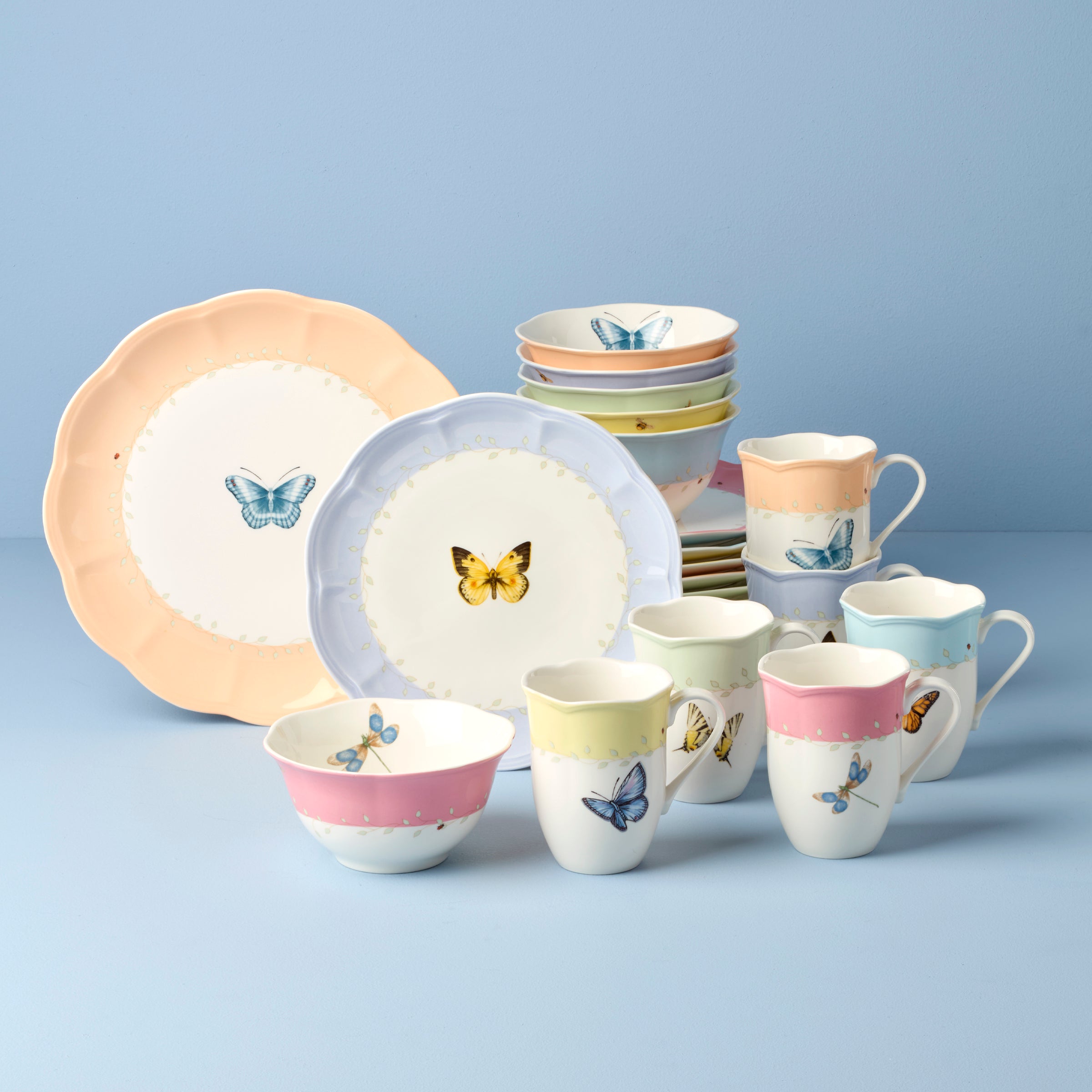 Butterfly Meadow 24-Piece Dinnerware Set - Elegant Floral Design for Everyday Dining, Parties & Special Occasions