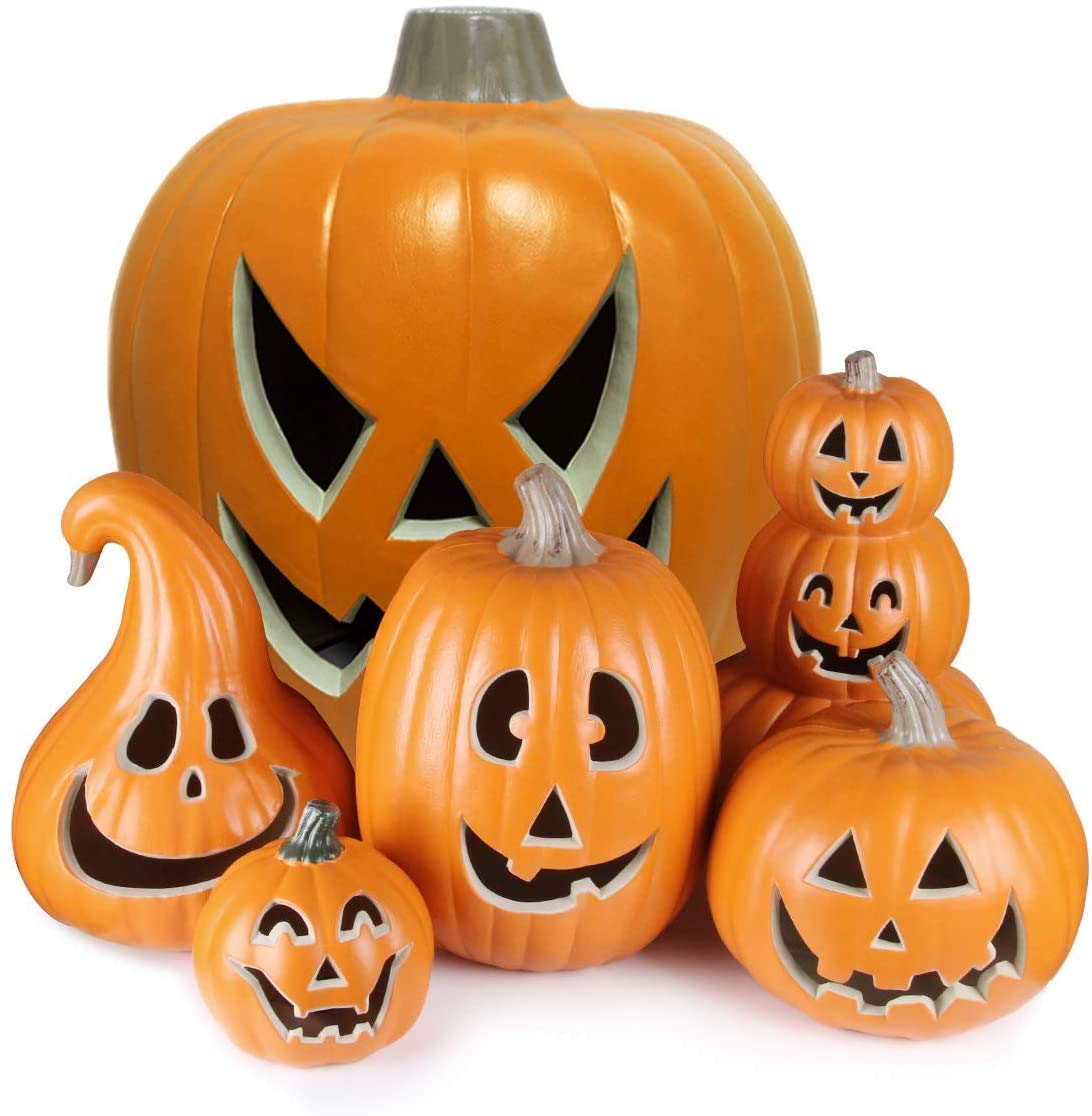 Large 21in Halloween Pumpkin Lantern with LED Light - Jack O'Lantern Decor for Indoor & Outdoor - Spooky Party, Porch, Yard, and Home Decoration