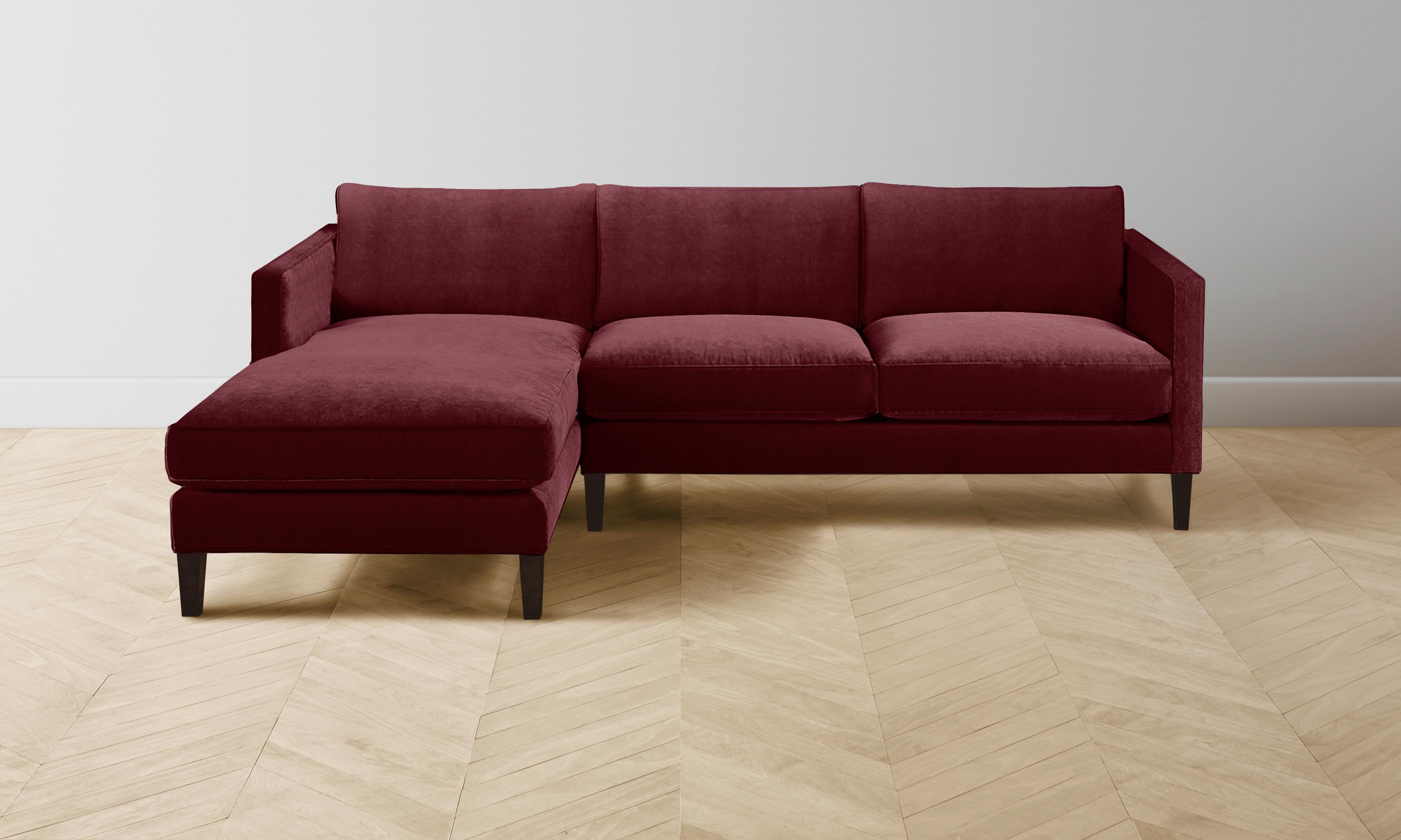 The Crosby Sectional Sofa - Performance Velvet Upholstery in Merlot Red | Perfect for Living Room, Lounge & Family Room Comfort