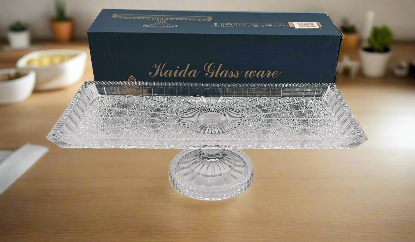 15.5x7x4.5 Inch Footed Glass Serving Platter - Elegant Display for Cheese, Fruits, Appetizers at Parties & Entertaining
