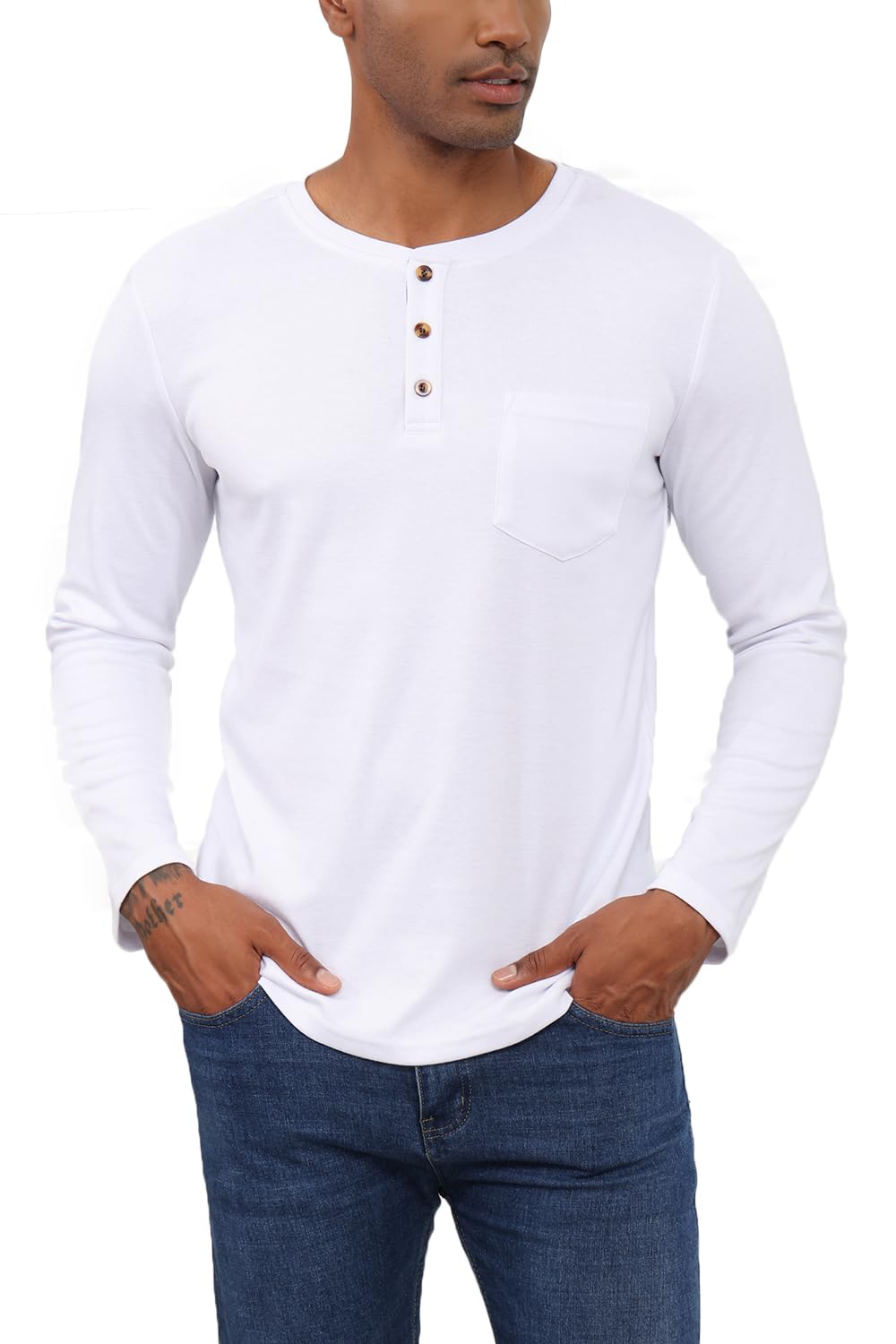 Naggoo Men's Casual T-Shirts & Henley Shirts - Soft Cotton Long Sleeve Basic Tees with Chest Pocket | Perfect for Everyday Wear, Work & Outdoor Activities