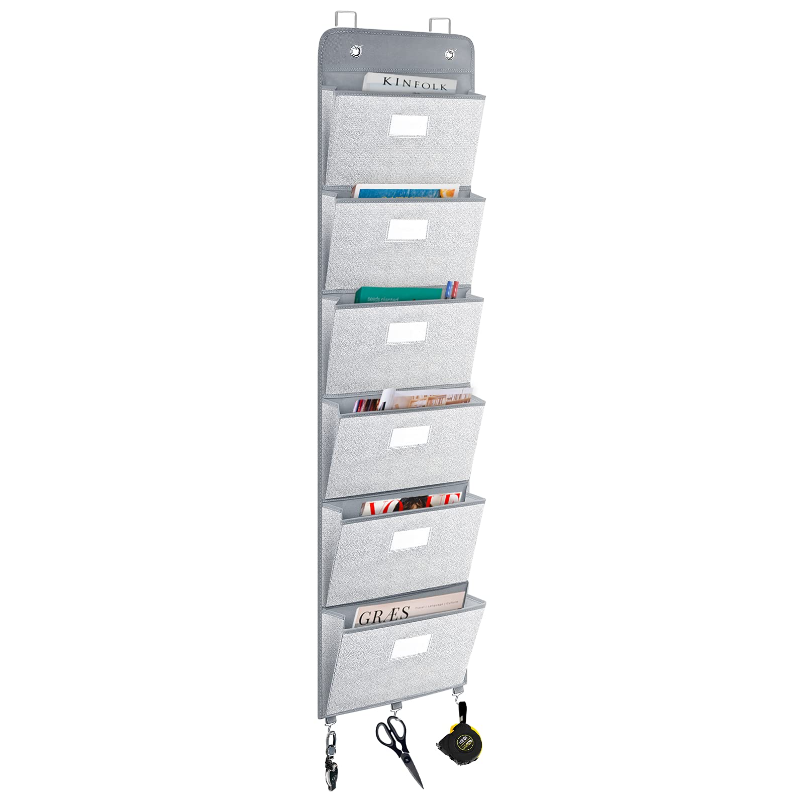 Coastal Rose Over The Door File Organizer - 6 Pockets Wall Mount Hanging Mail & Document Holder for Office & Home - Grey File Folders Storage Solution for Papers, Charts & Bills - Perfect for Home Office, Dorm Room & Small Spaces