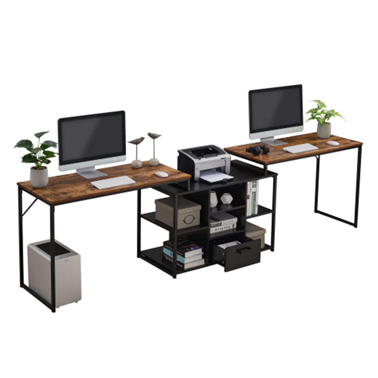 Double Computer Desk for Home Office - Large Workstation with Storage & Spacious Tabletop - Perfect for Couples & Shared Workspaces