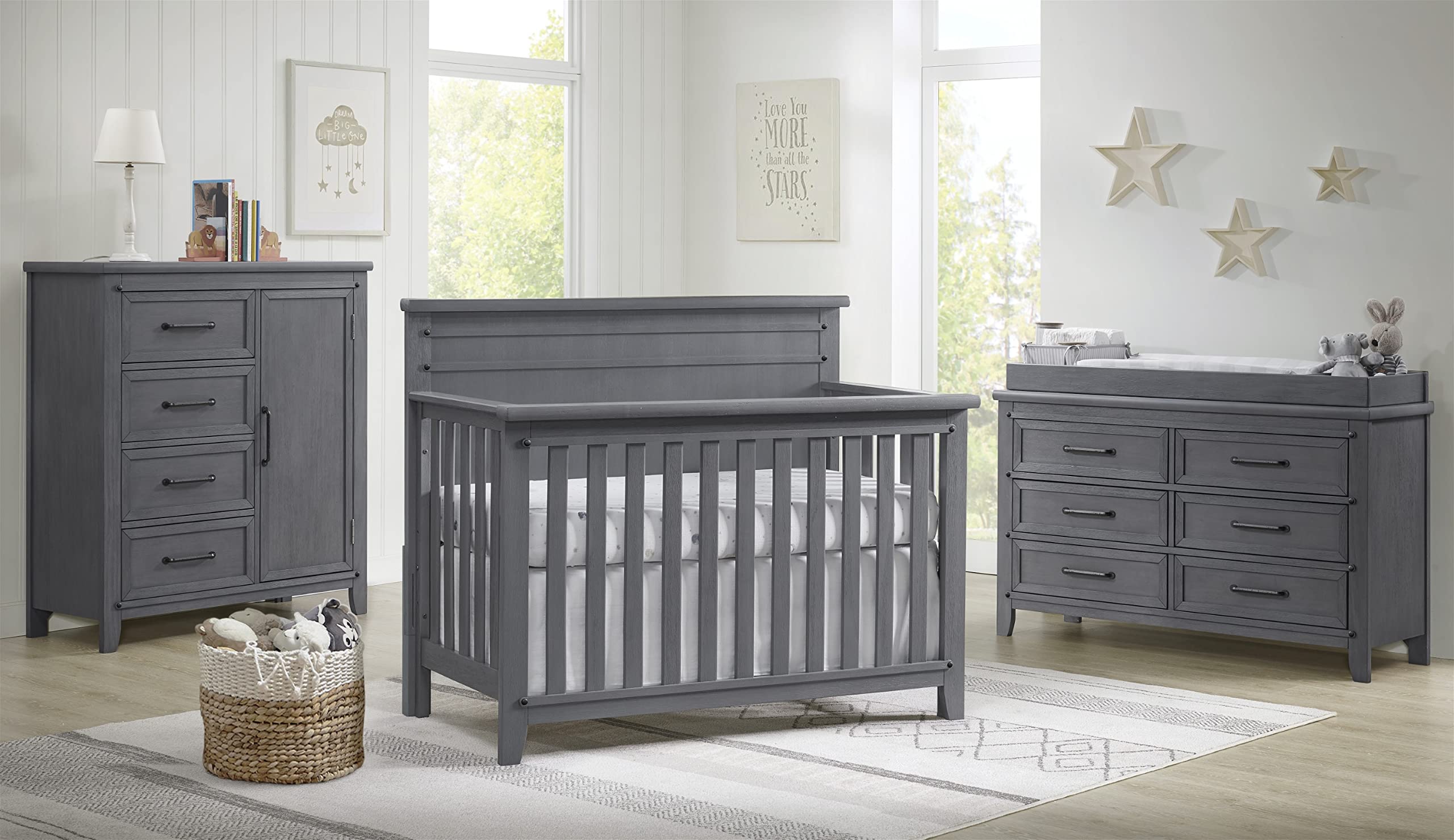 Ellison Premium 6-Drawer Dresser - Modern Wire Brush Ash Gray Finish Wooden Chest for Bedroom Storage & Organization