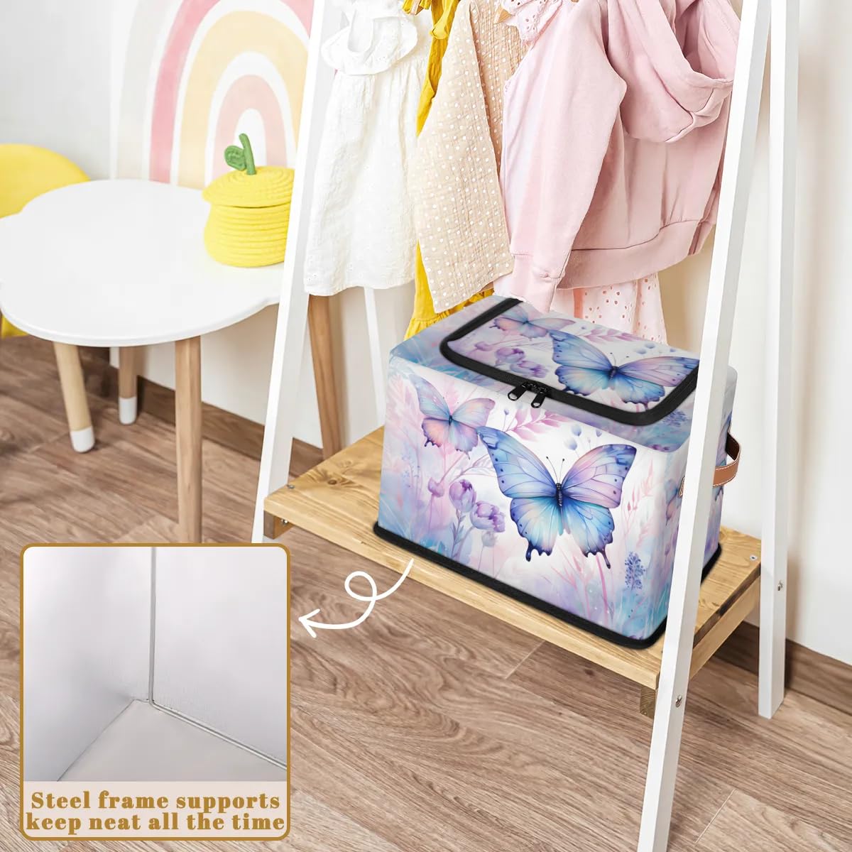 Beautiful Butterfly Storage Boxes with Sturdy Handles & Zipper Lids - 2 Pack Organizer for Clothes, Toys, Blankets | Perfect for Kids' Room, Nursery, and Home Organization